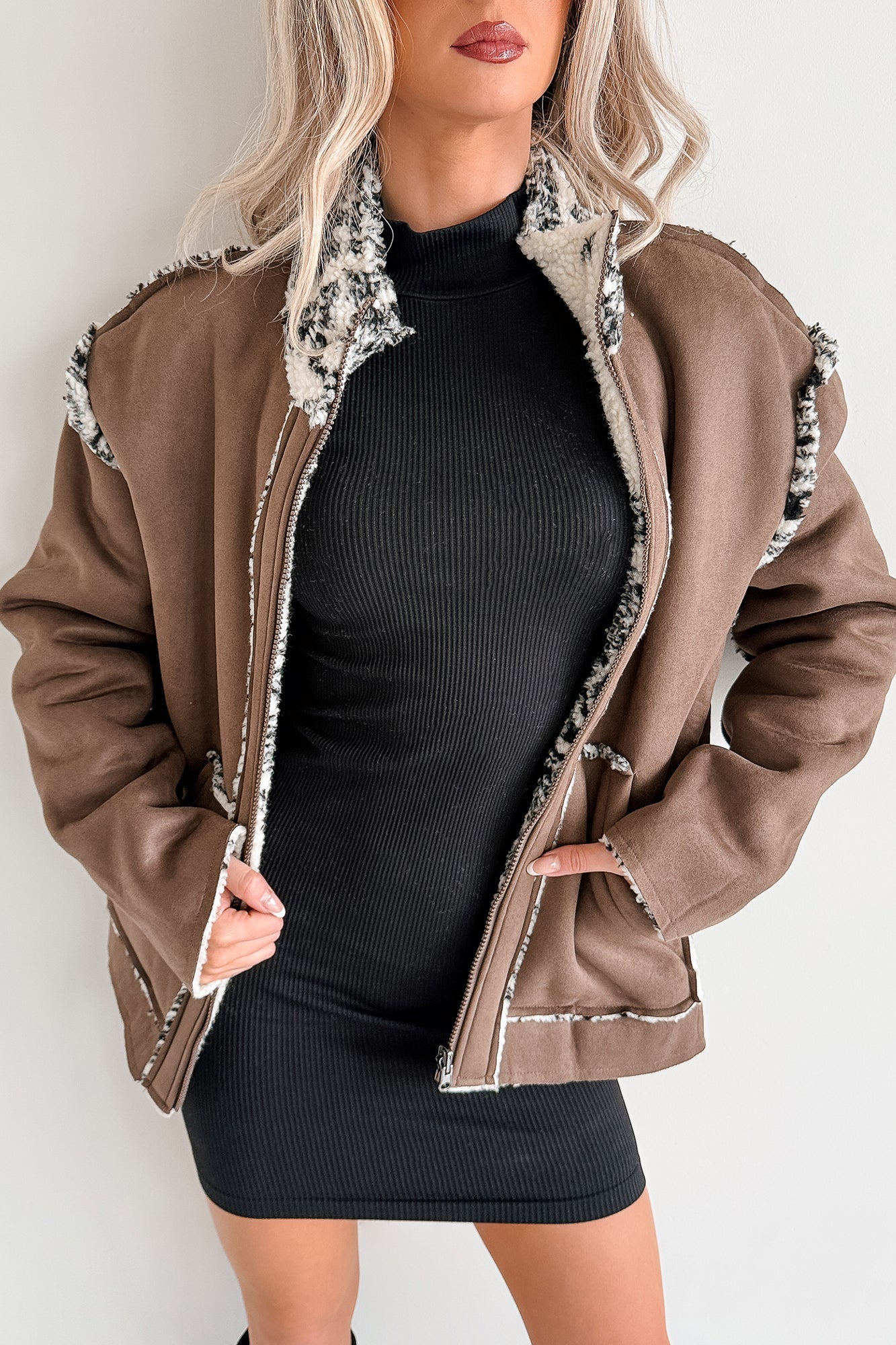 Easy Enough Sherpa & Suede Jacket (Chocolate)