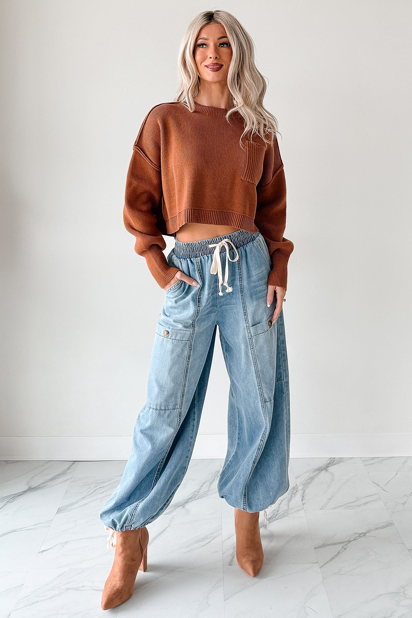 Warm December Ribbed Crop Sweater (Brown)
