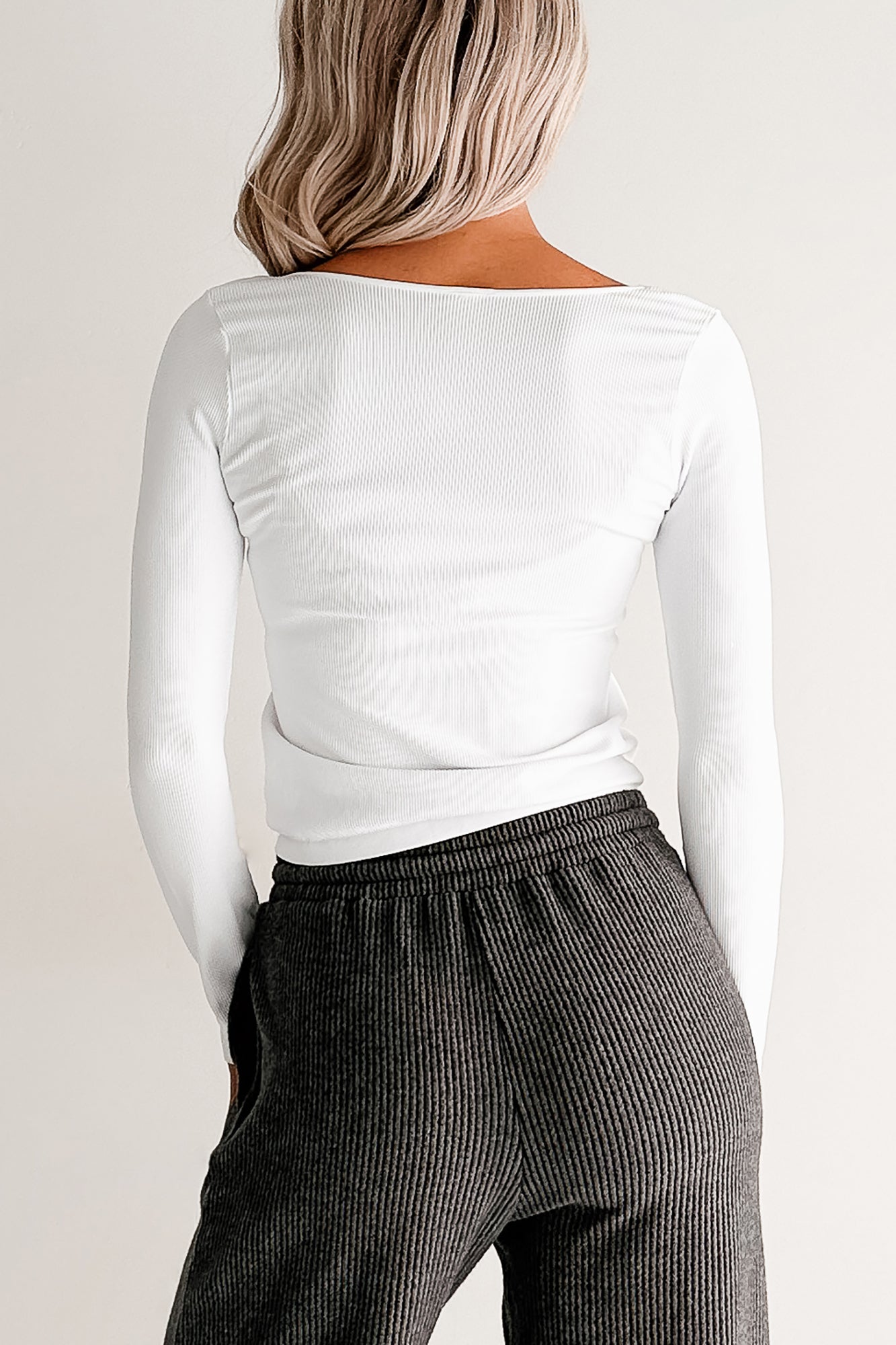 Natural Glow Scoop Neck Ribbed Top (White)