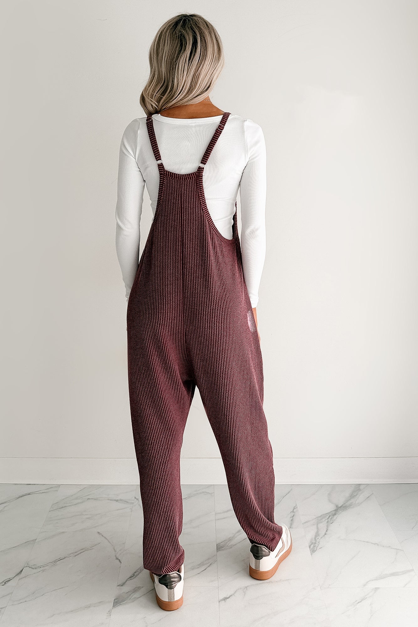 Sweet Crush Ribbed Sleeveless Jumpsuit (Maroon)