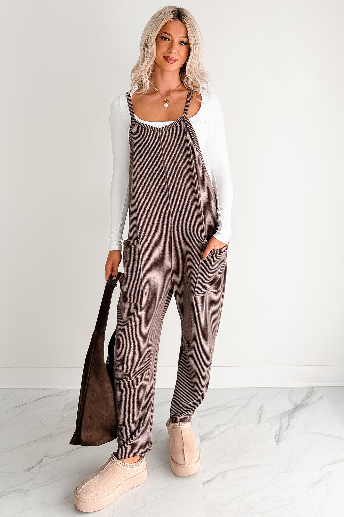 Sweet Crush Ribbed Sleeveless Jumpsuit (Brown)