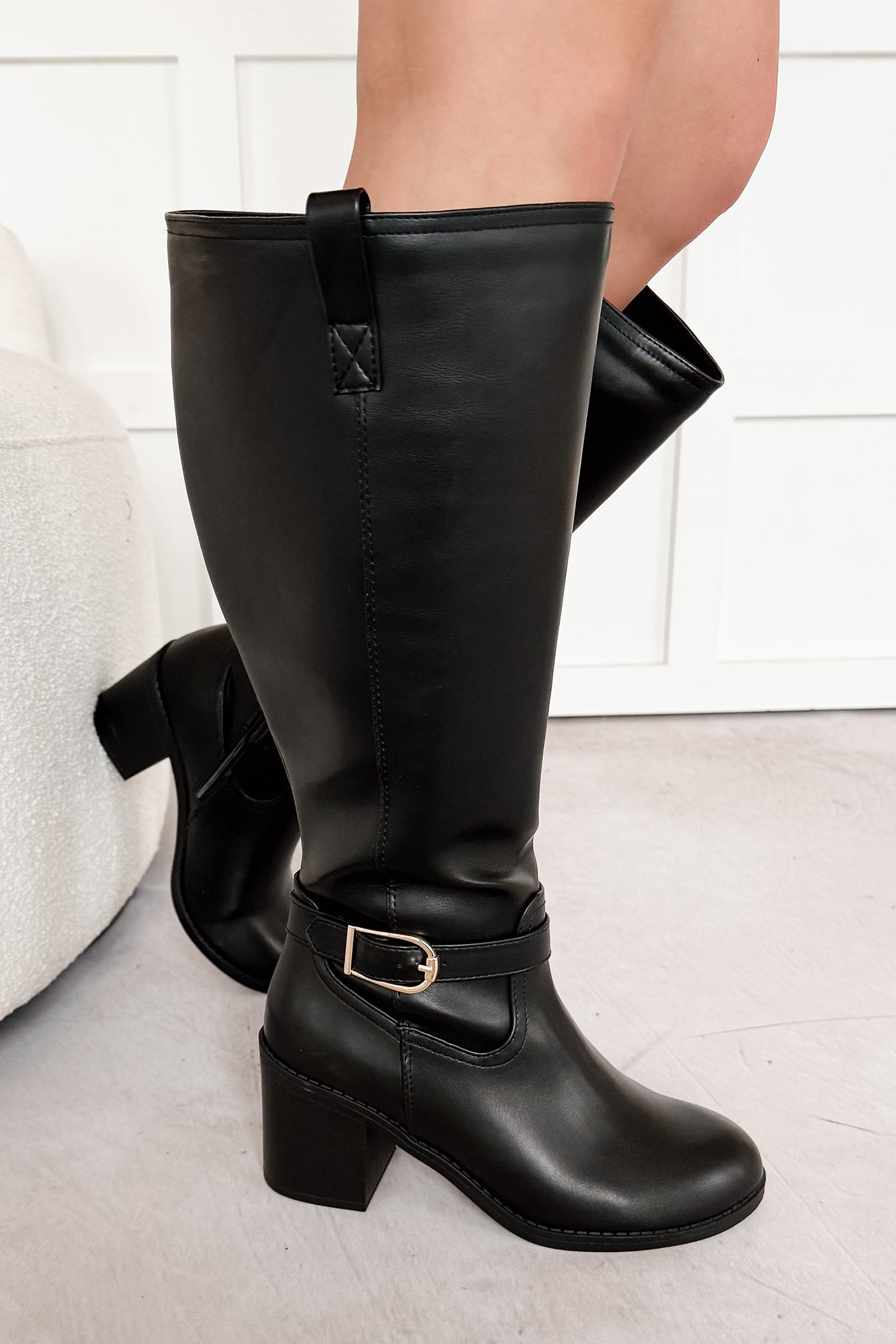 Armani Chunky Heel Faux Leather Boots (Black)