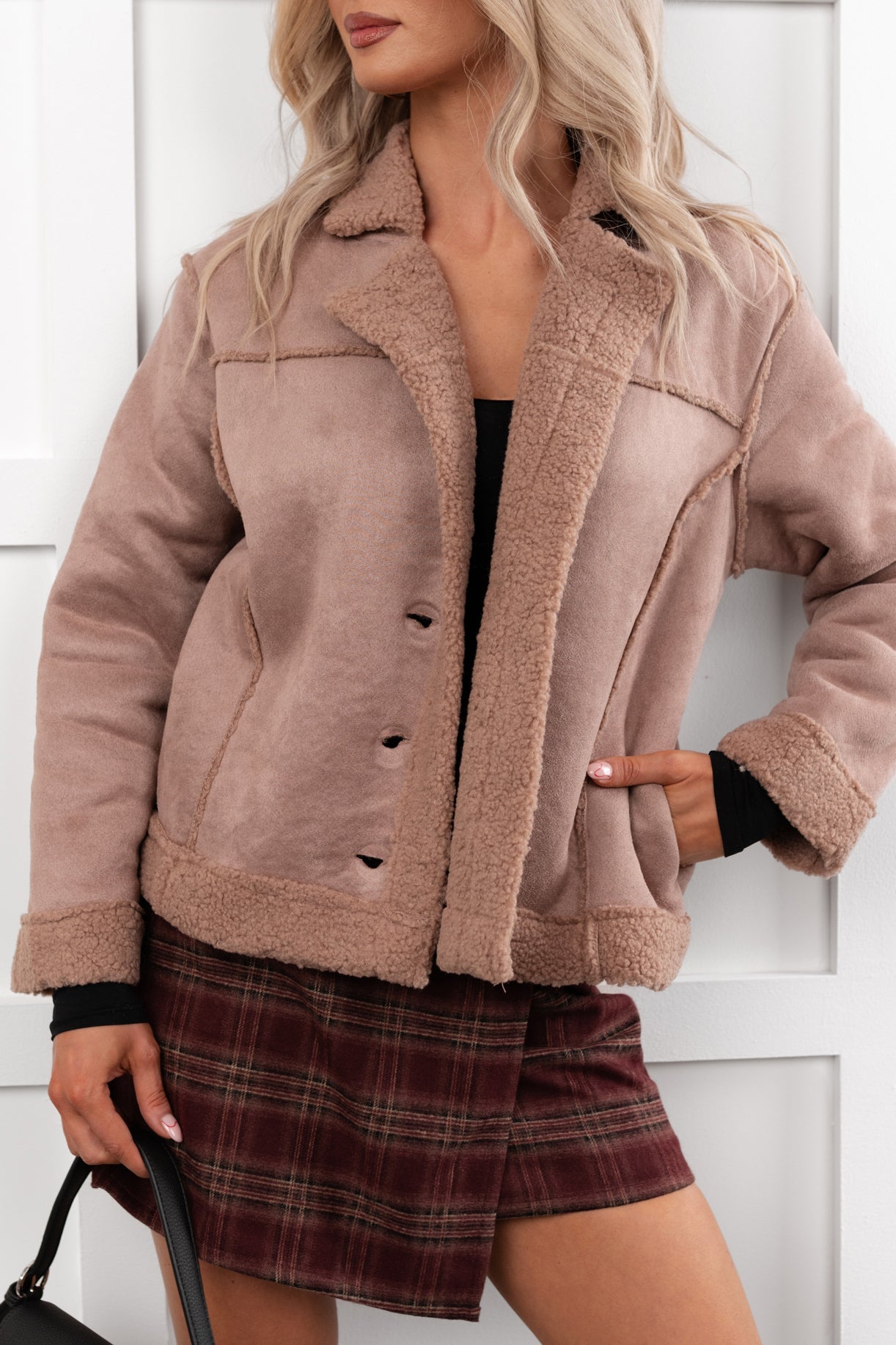 Keep Me Close Faux Suede Sherpa Lined Jacket (Dark Mauve)