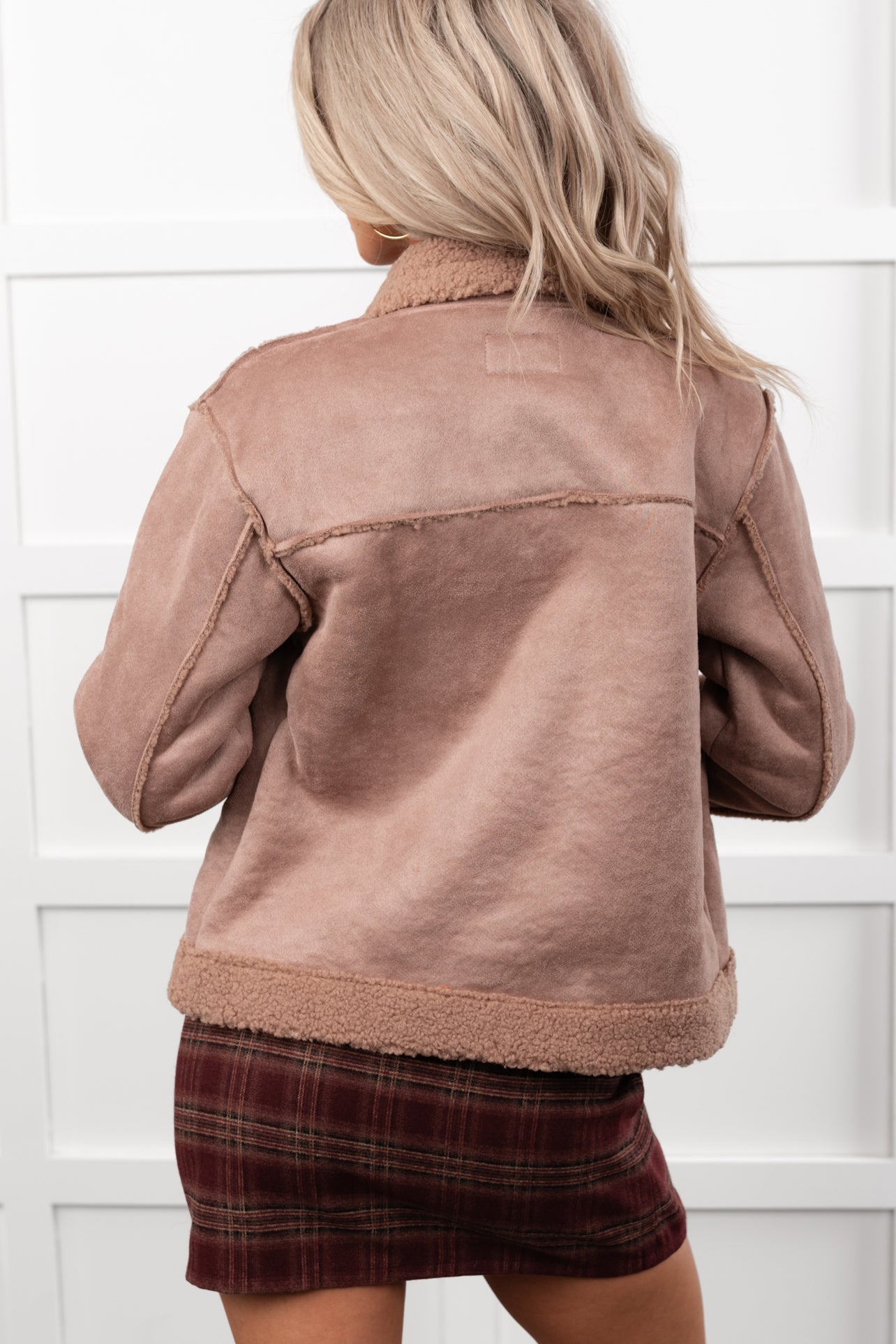 Keep Me Close Faux Suede Sherpa Lined Jacket (Dark Mauve)