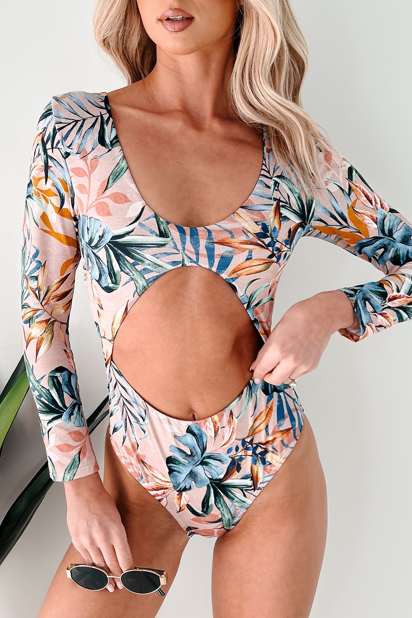 Already Sailing Away Cut-Out Long Sleeve Swimsuit (Pink Combo)