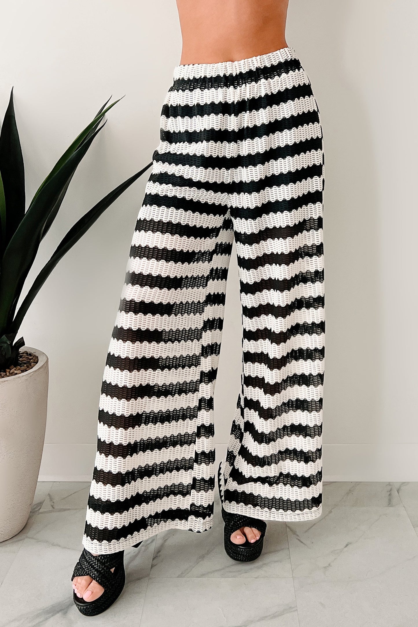 Breezy Not Busy Wide Leg Crochet Pants (Ivory/Black)
