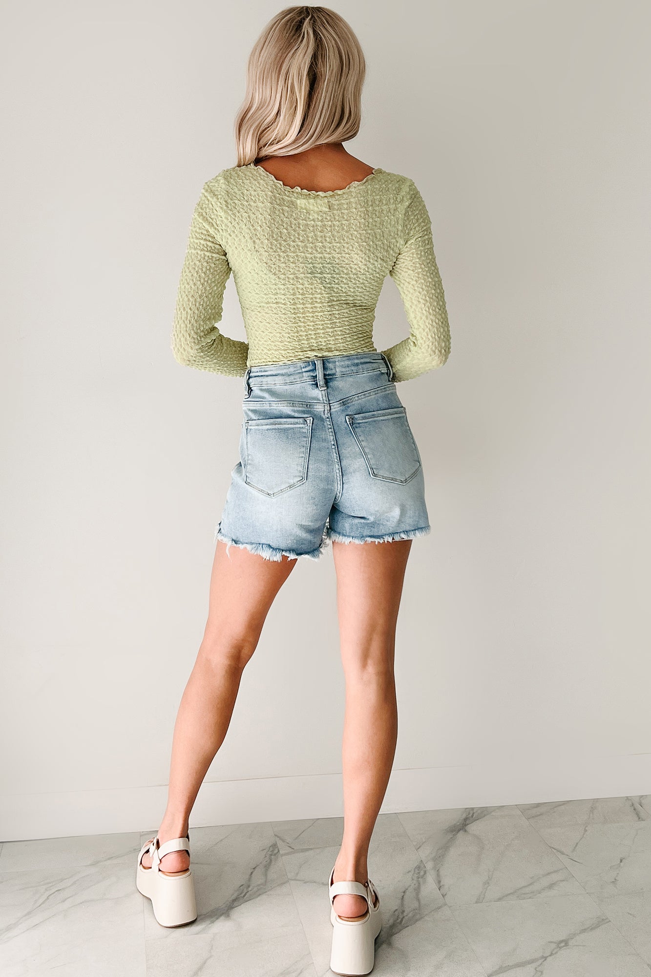 Heart Skipping Textured Long Sleeve Top (Green Tea)