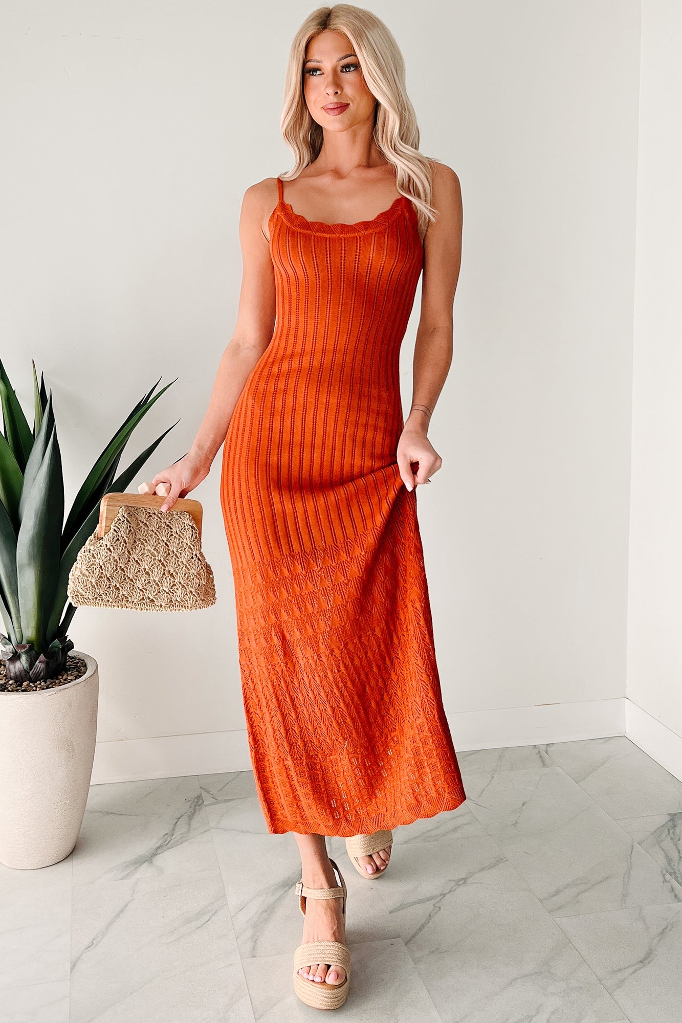 Flowy Dreams Sleeveless Crochet Maxi Dress (Burnt Orange)