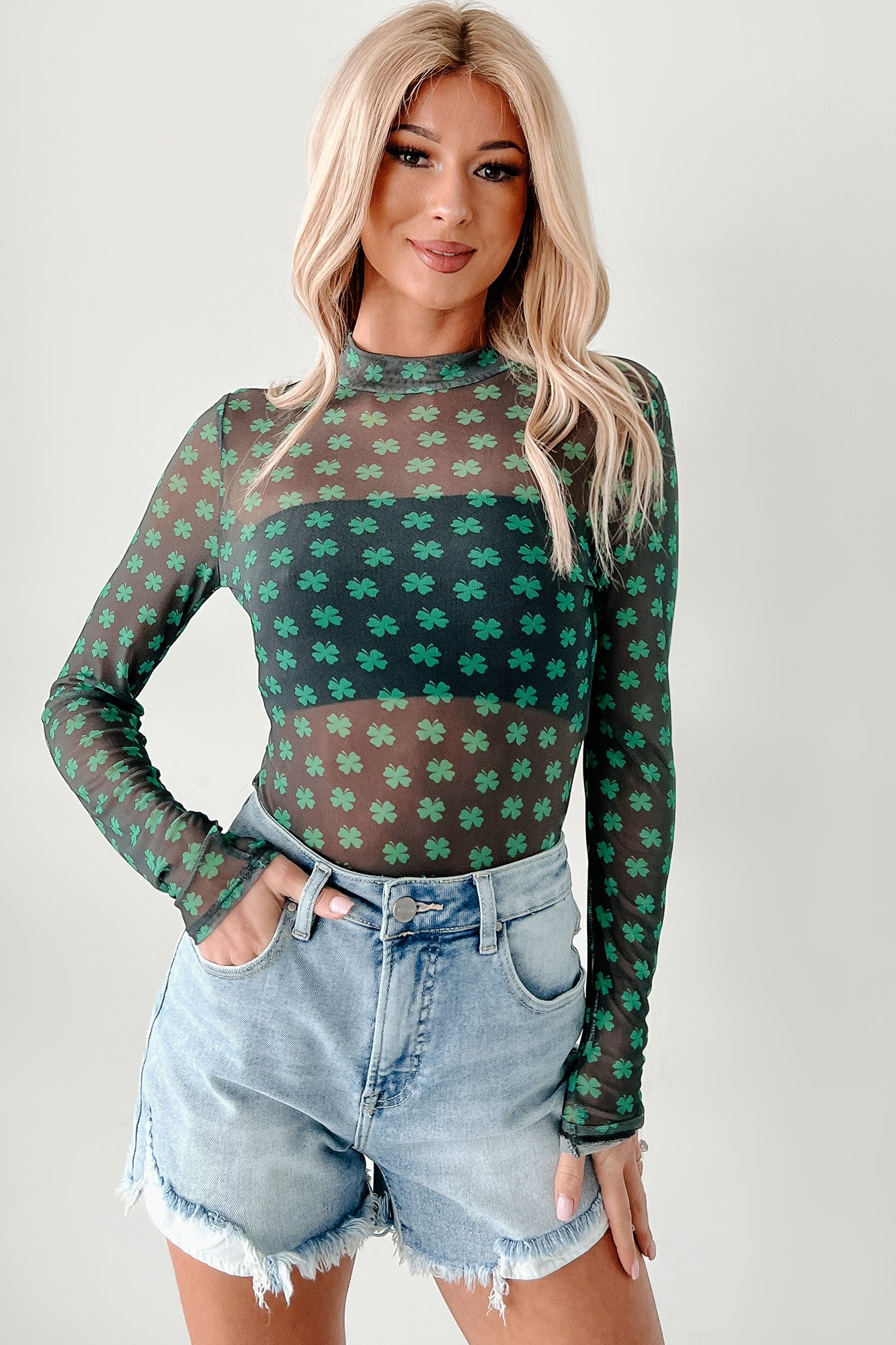 Lucky Lady NM Original Printed Mesh Bodysuit (Black/Green)