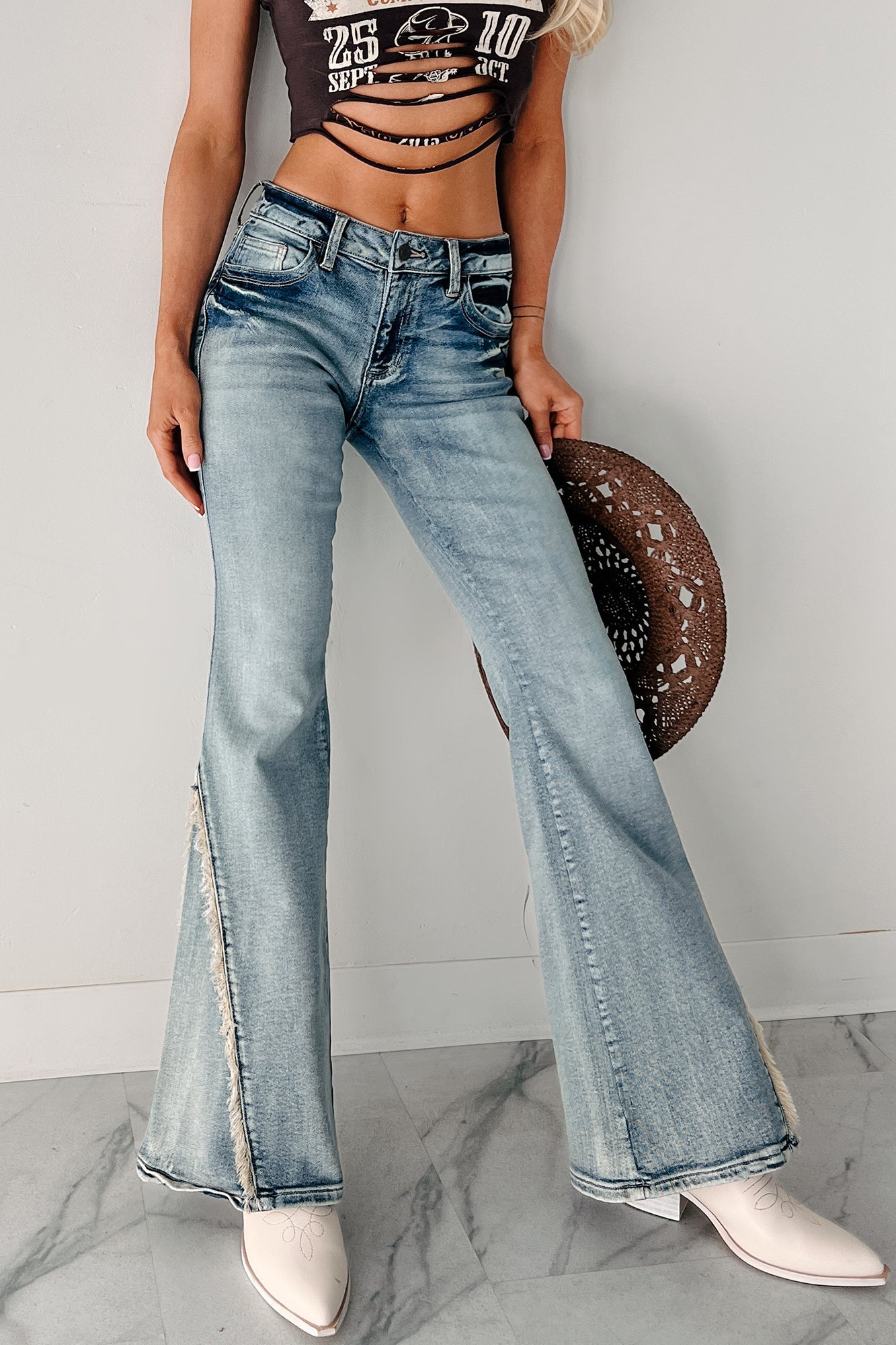 Estella Mid Rise Cello Flare Jeans (Tinted Light)