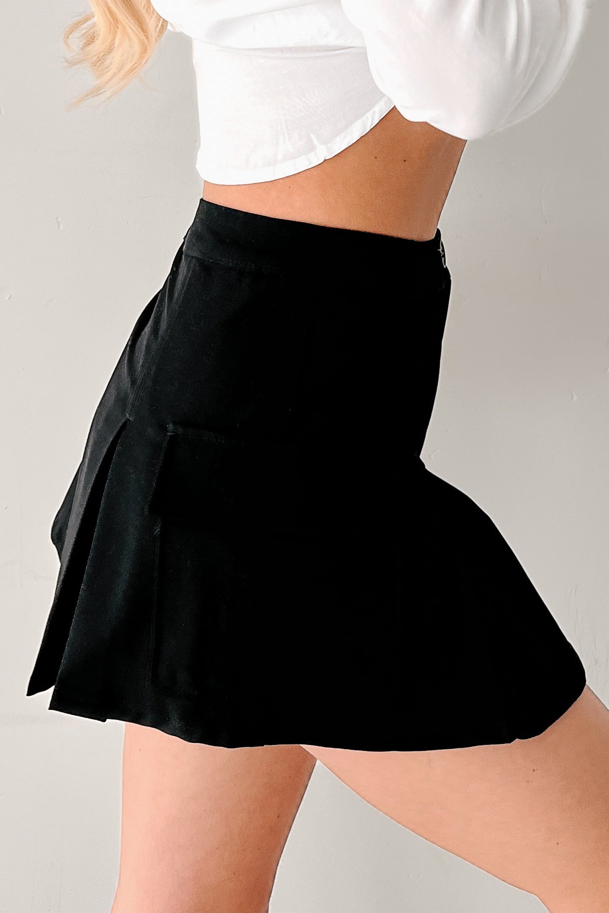 Focused and Fierce Pleated Cargo Mini Skort (Black)