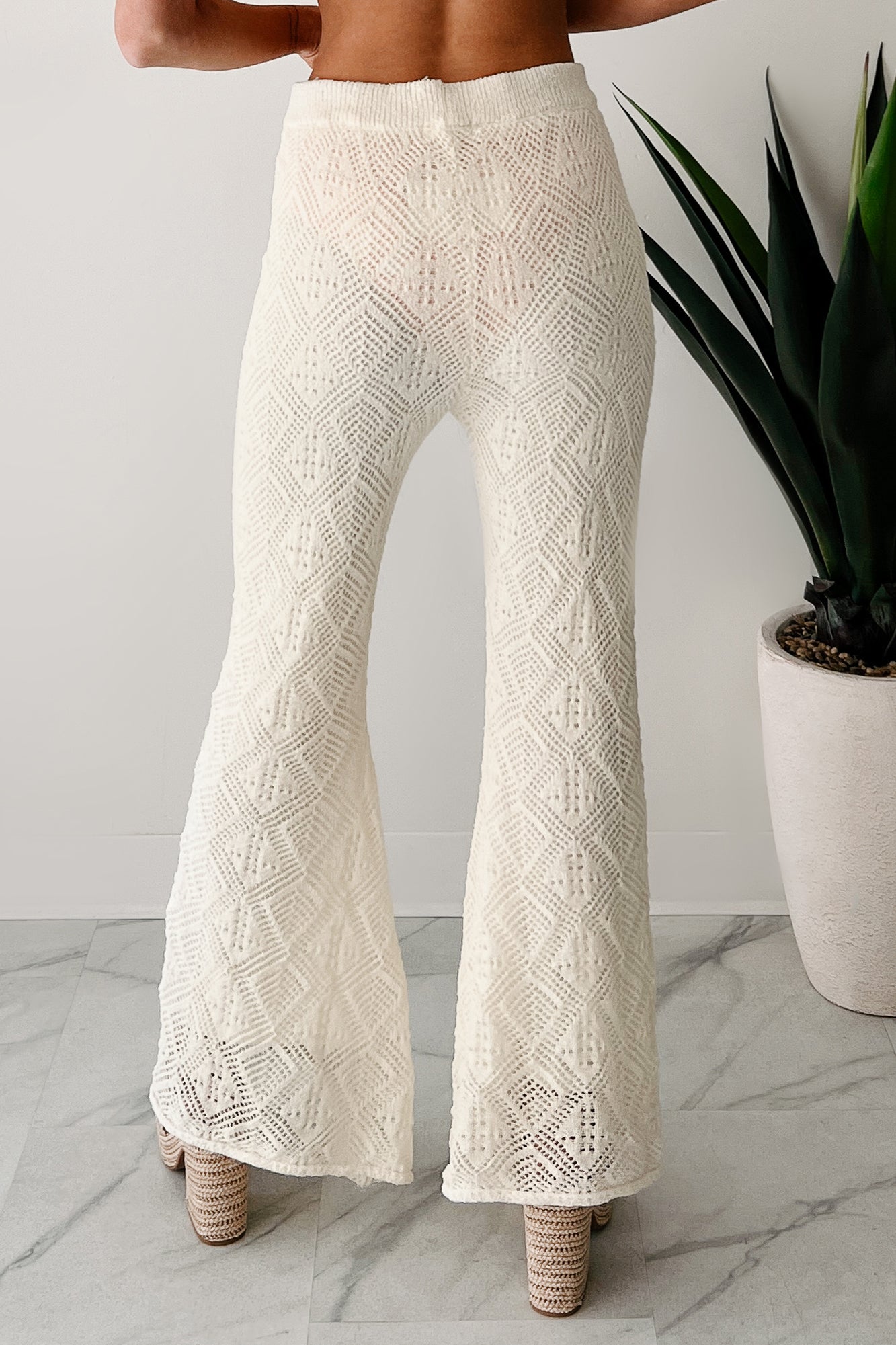 Effortless Comfort Crochet Flare Pants (Off White)