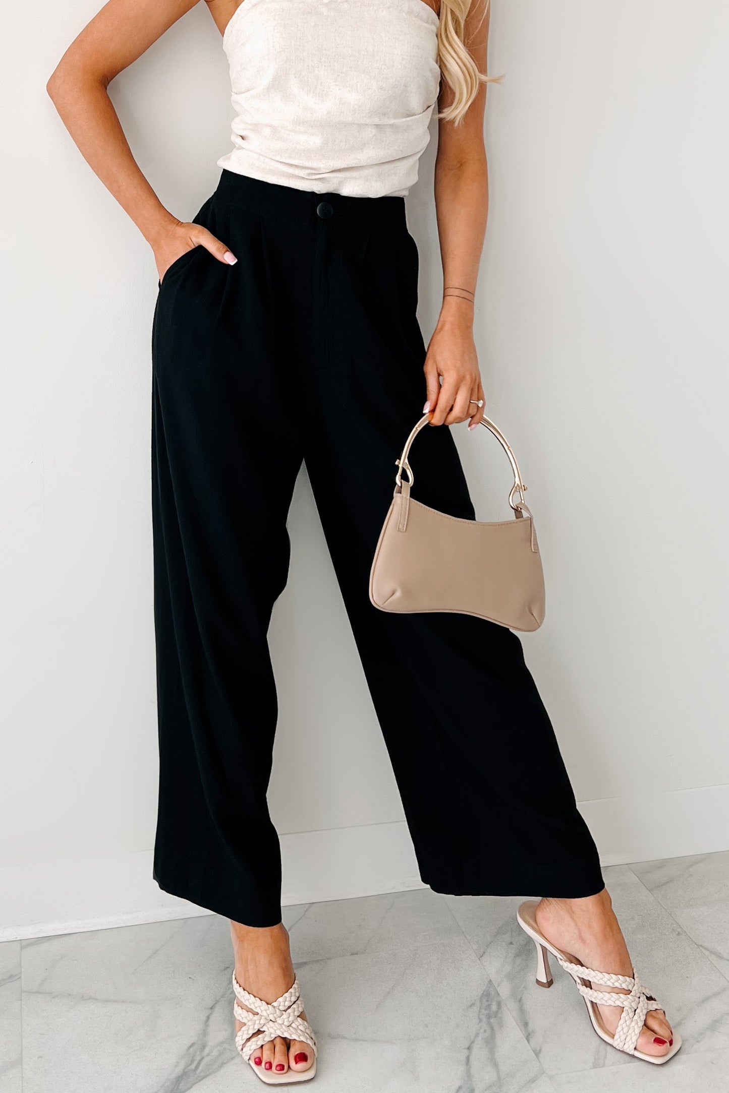 All About Ease High Rise Pleated Linen Pants (Black)