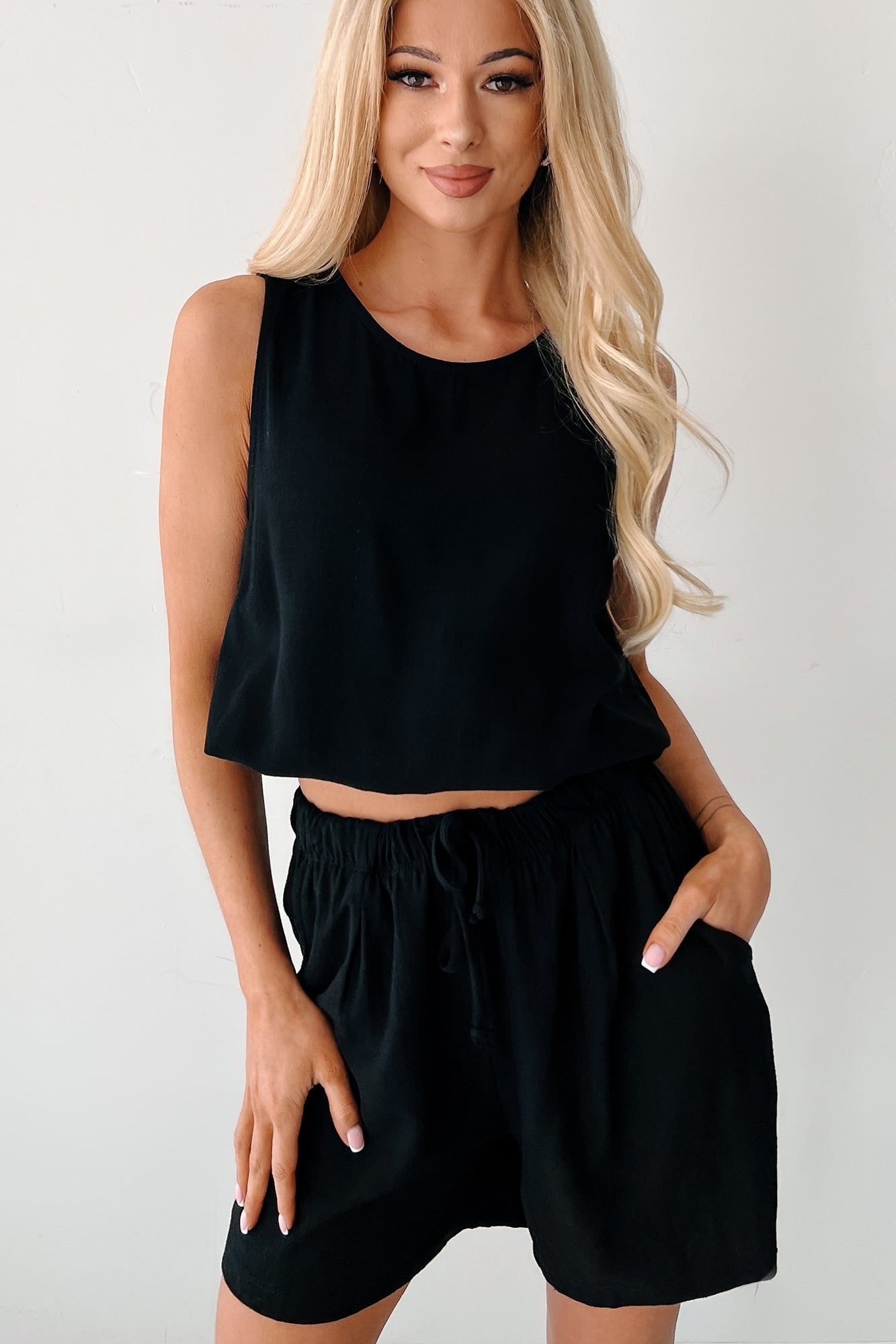 Embracing Flow High Rise Linen Shorts (Black)