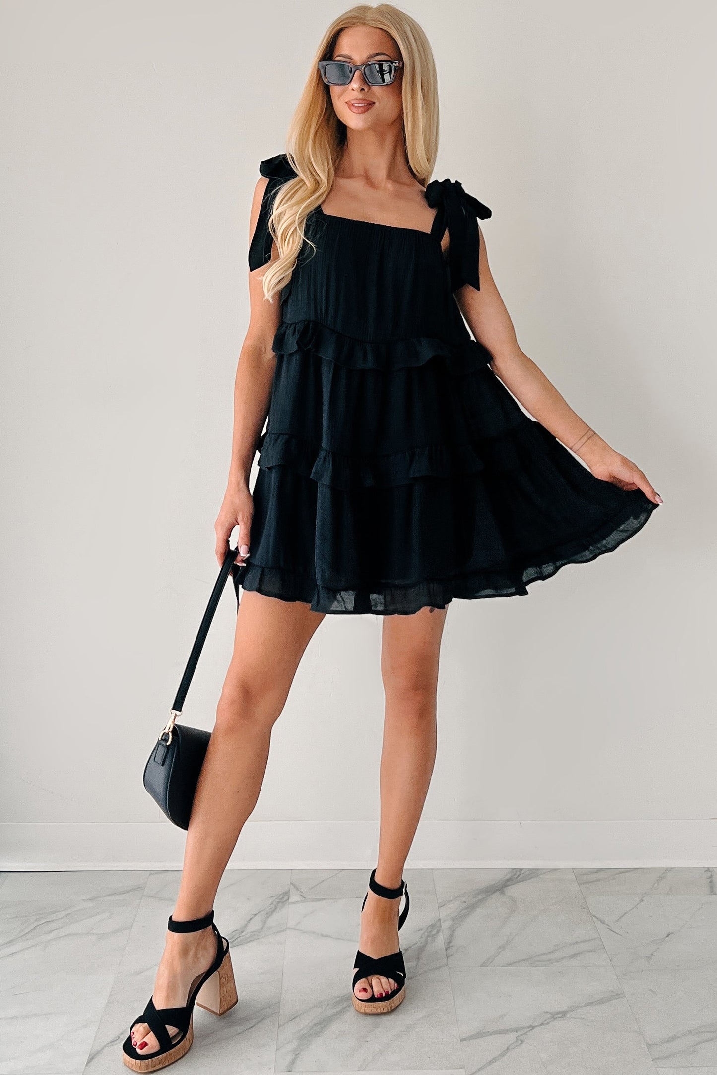Kiss Me Quick Ruffle Tiered Babydoll Dress (Black)