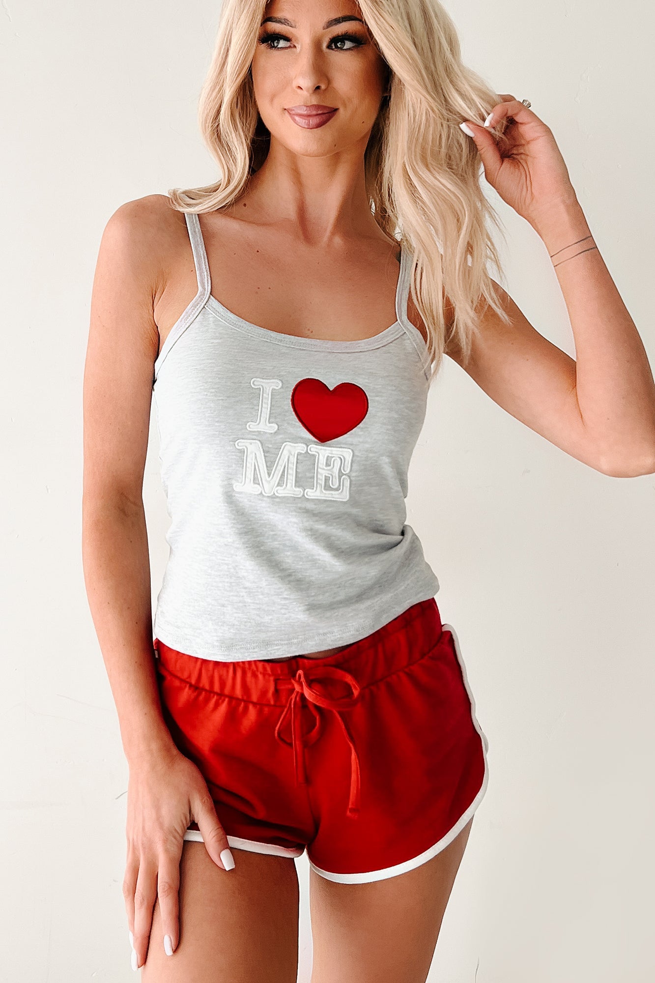 "I <3 ME" Tank Top & Shorts Set (Grey/Red)