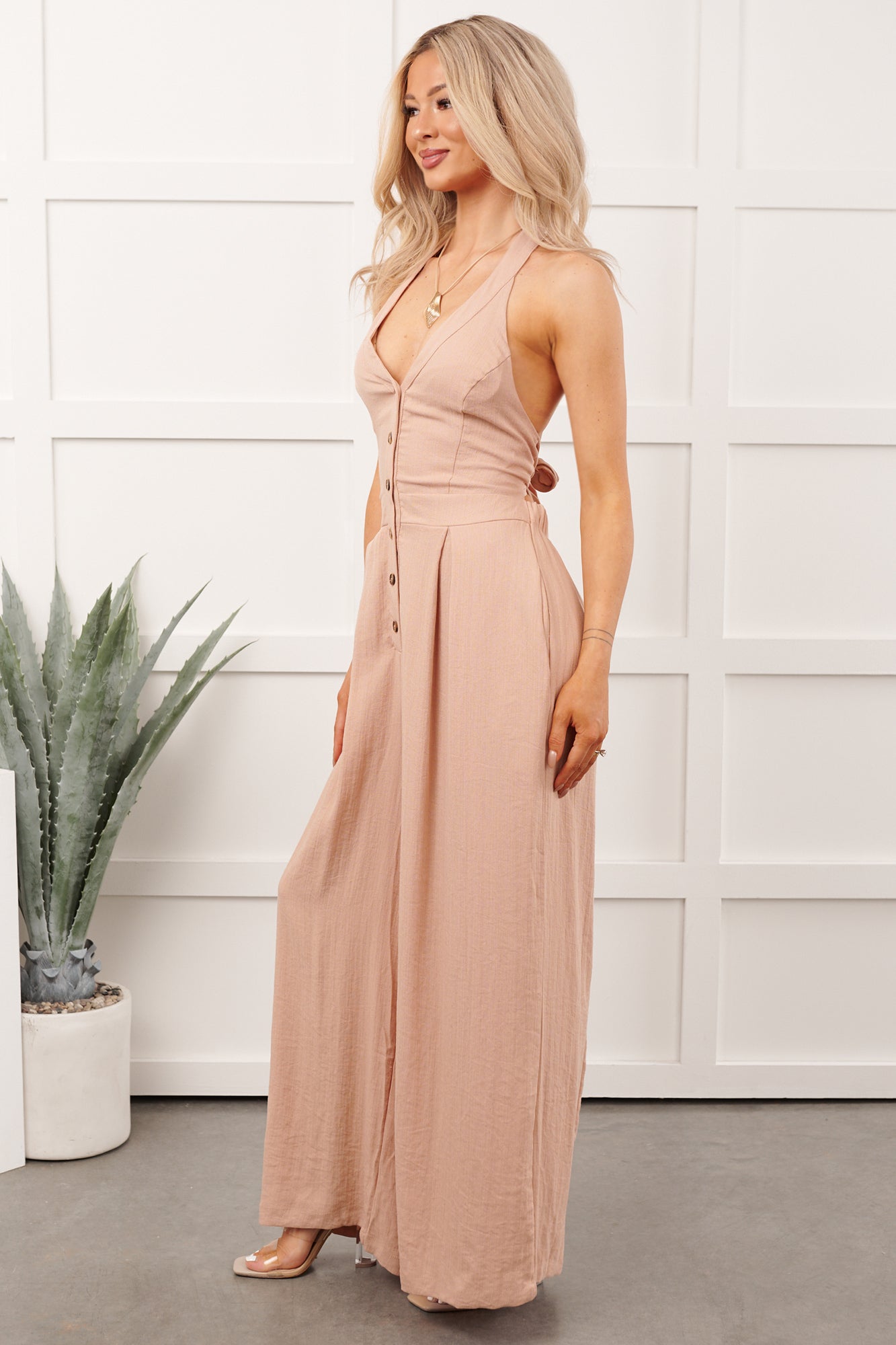 Sweet Like Spring Halter Neck Jumpsuit (Peach Blush)