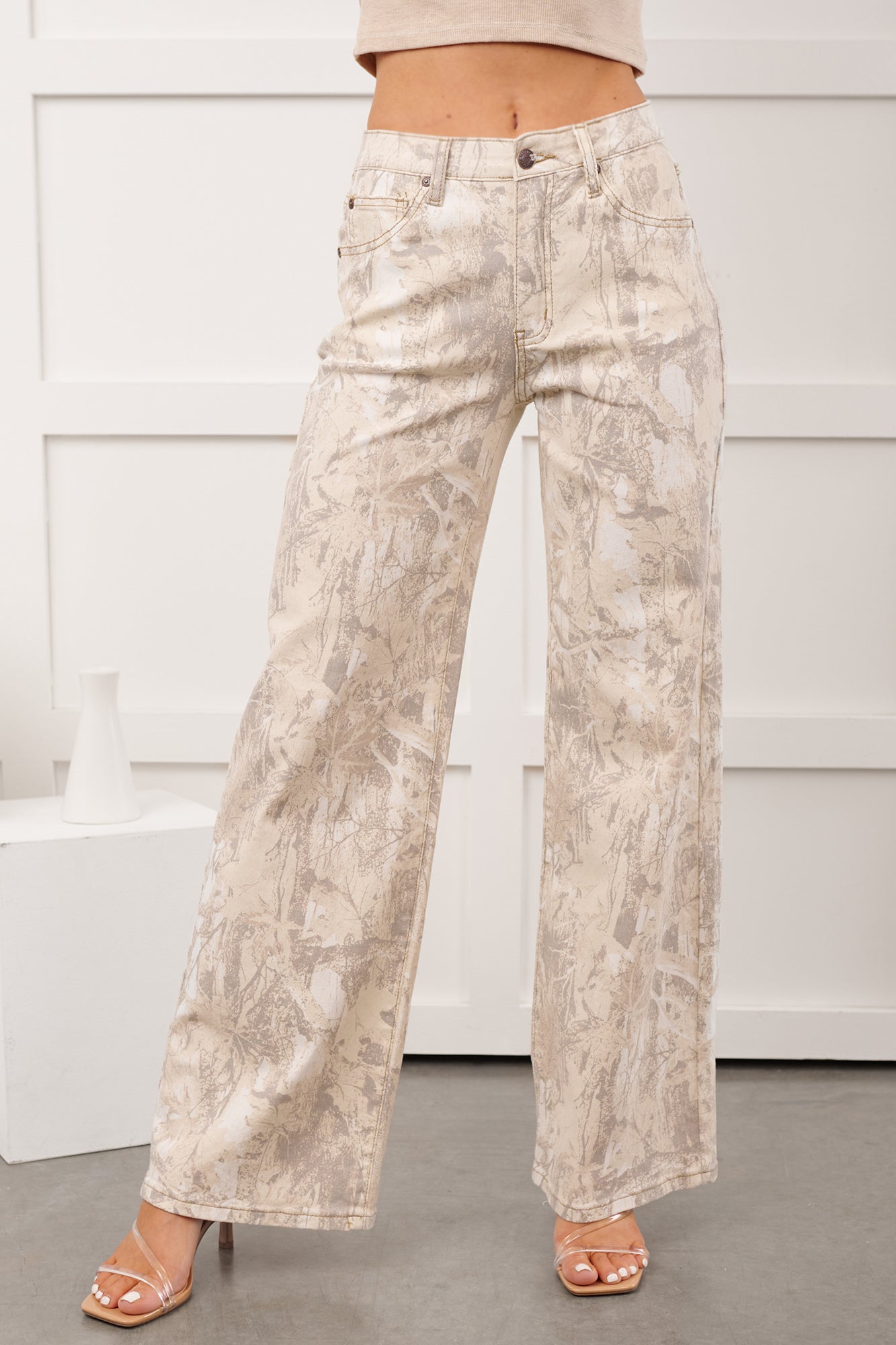 Macklin Camo Tummy Control Saige Denim Wide Jeans (Sand)