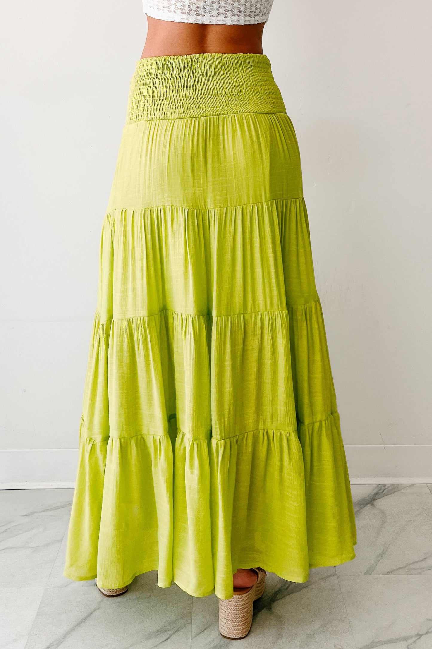Simply Content Tiered Maxi Skirt (Lime Green)