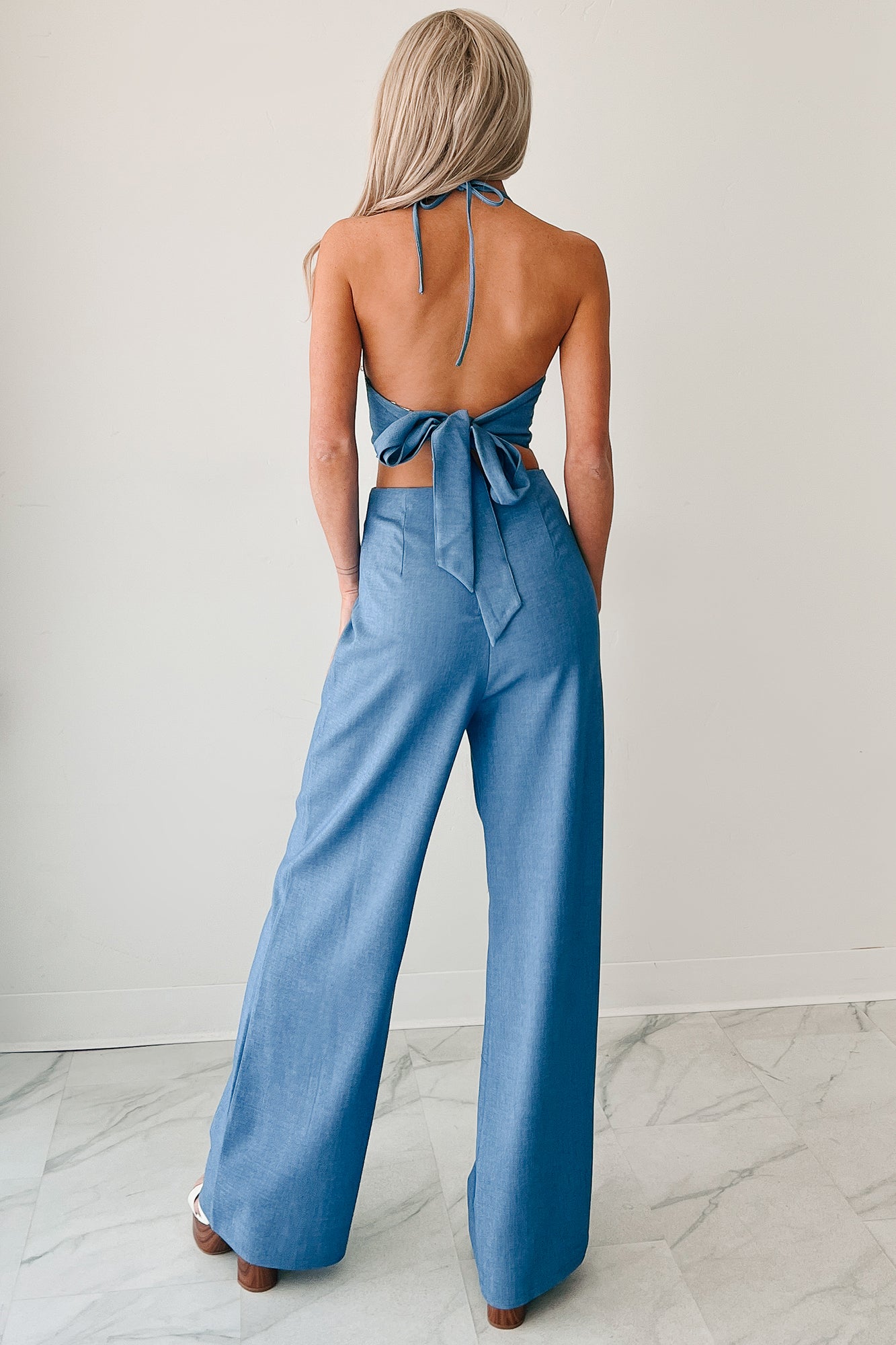 Blush Hour Halter Top & Pants Set (Denim Blue)