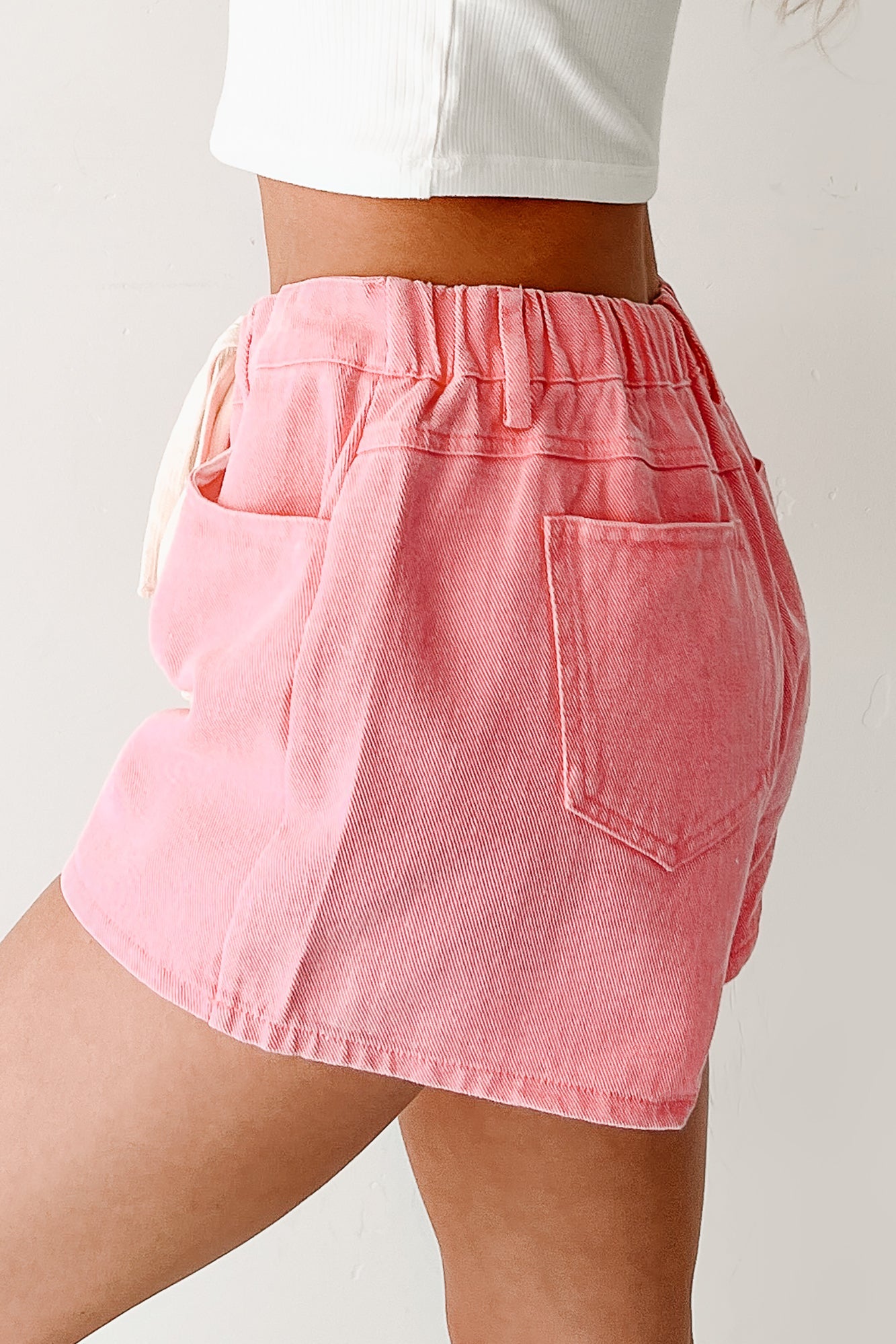 Lowkey Lovely Drawstring Denim Shorts (Pink)