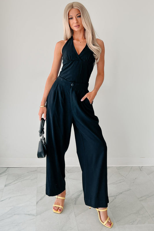 All About Ease High Rise Pleated Linen Pants (Black)