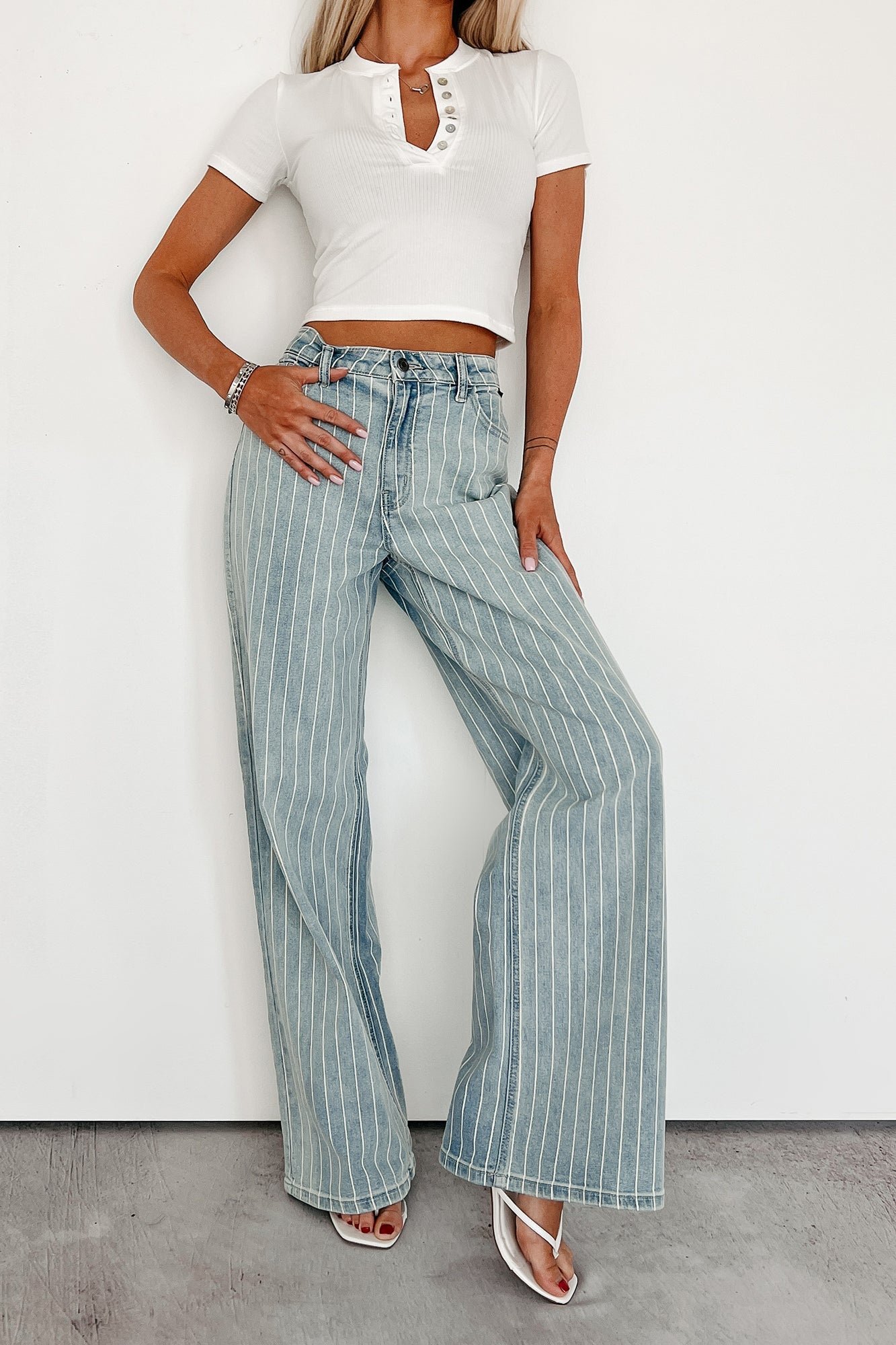 Cassian Striped Wide Leg Cello Jeans (Light)