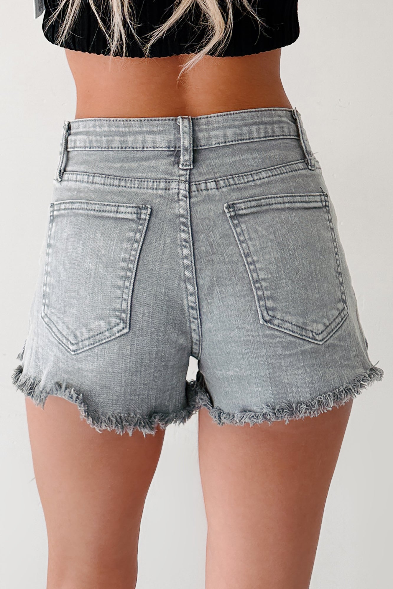Trend Creator Acid Wash Mid-Rise Shorts (Cement)