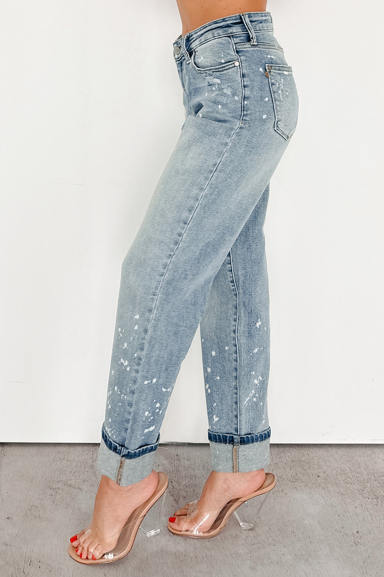 Ginny Bleach Splatter Judy Blue Boyfriend Jeans (Medium)