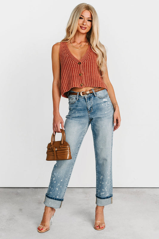 Ginny Bleach Splatter Judy Blue Boyfriend Jeans (Medium)