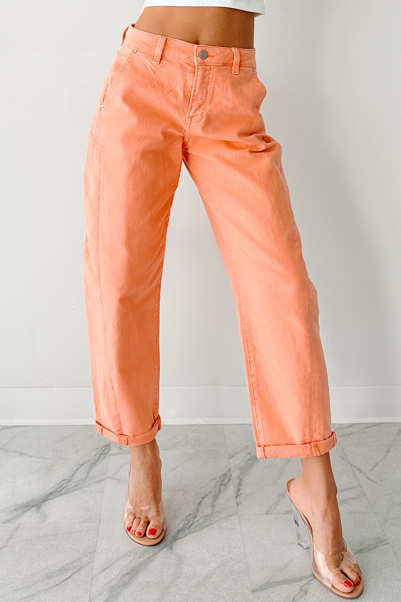 Geppetto High Rise Stretchy Barrel Risen Jeans (Coral Peach)