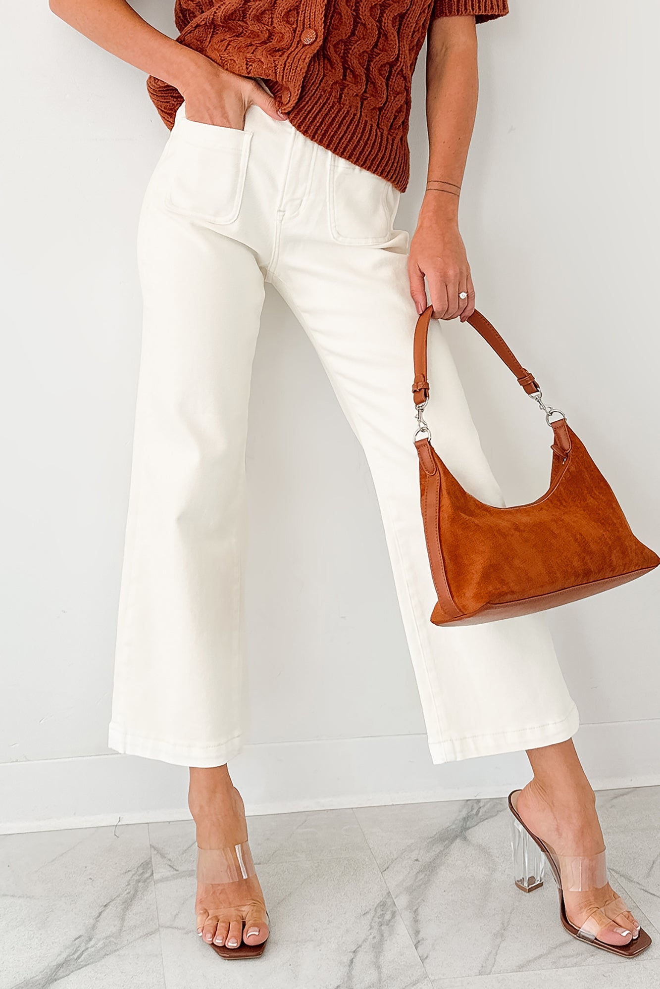 Bella Cropped Wide Leg Mica Denim Jeans (White Chocolate)