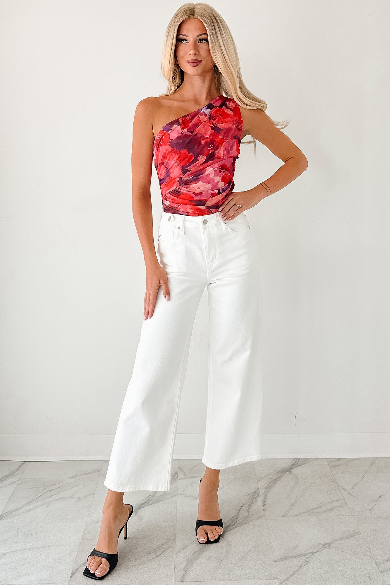 Time Of My Life Floral One Shoulder Bodysuit (Raspberry)