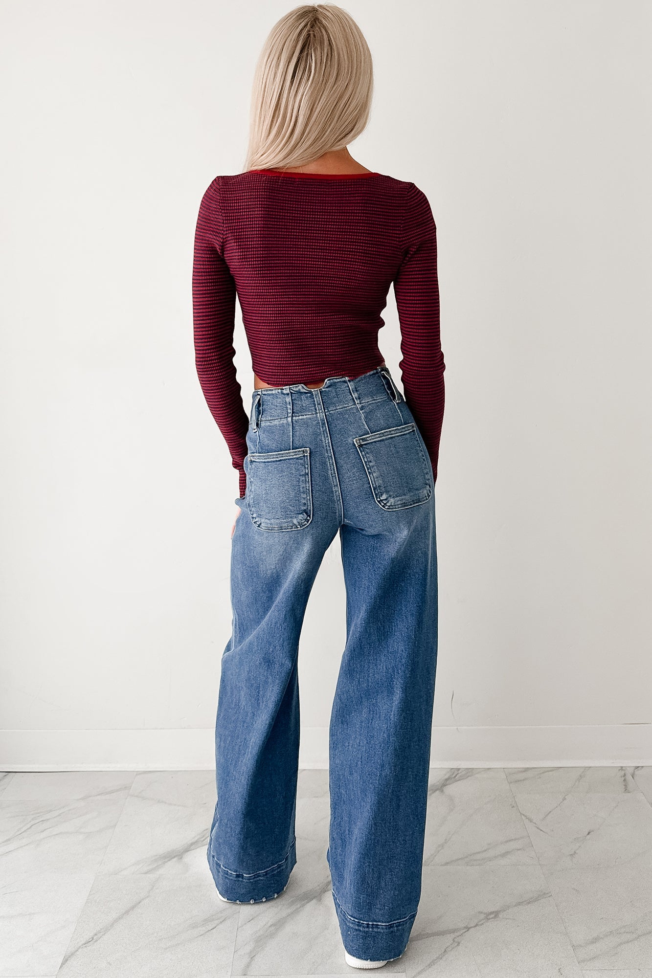 Before You Go Striped Long Sleeve Top (Red)