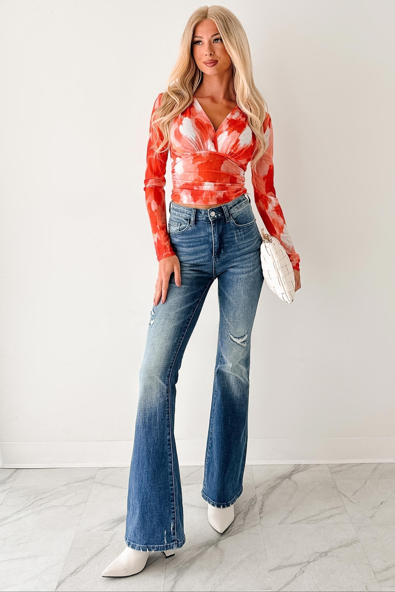 Lethal Looks Rhinestone Long Sleeve Top (Orange Combo)