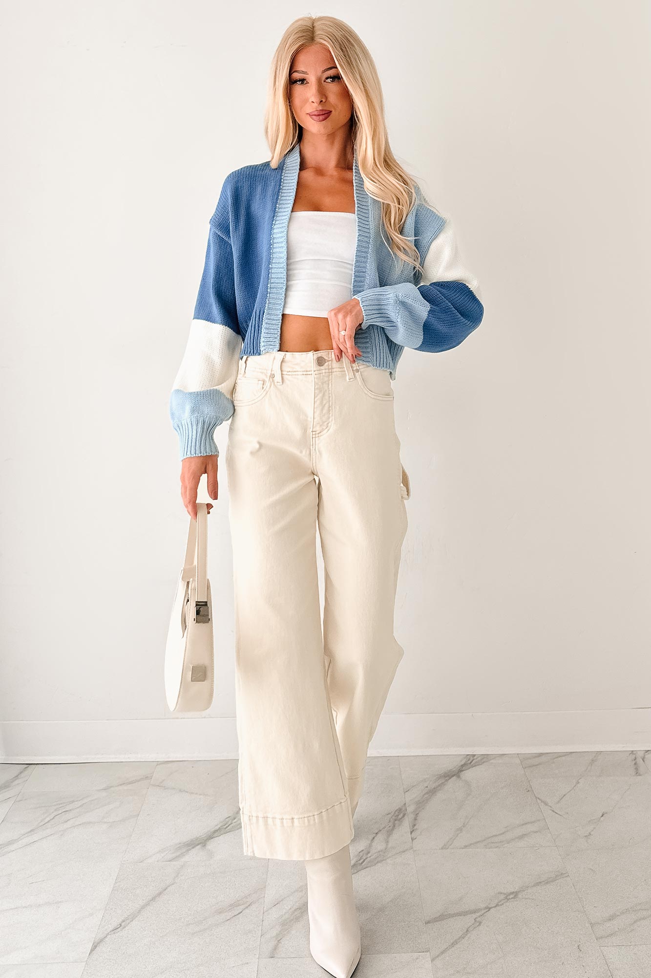 Couch Club Colorblock Long Sleeve Cardigan (Blue Combo)