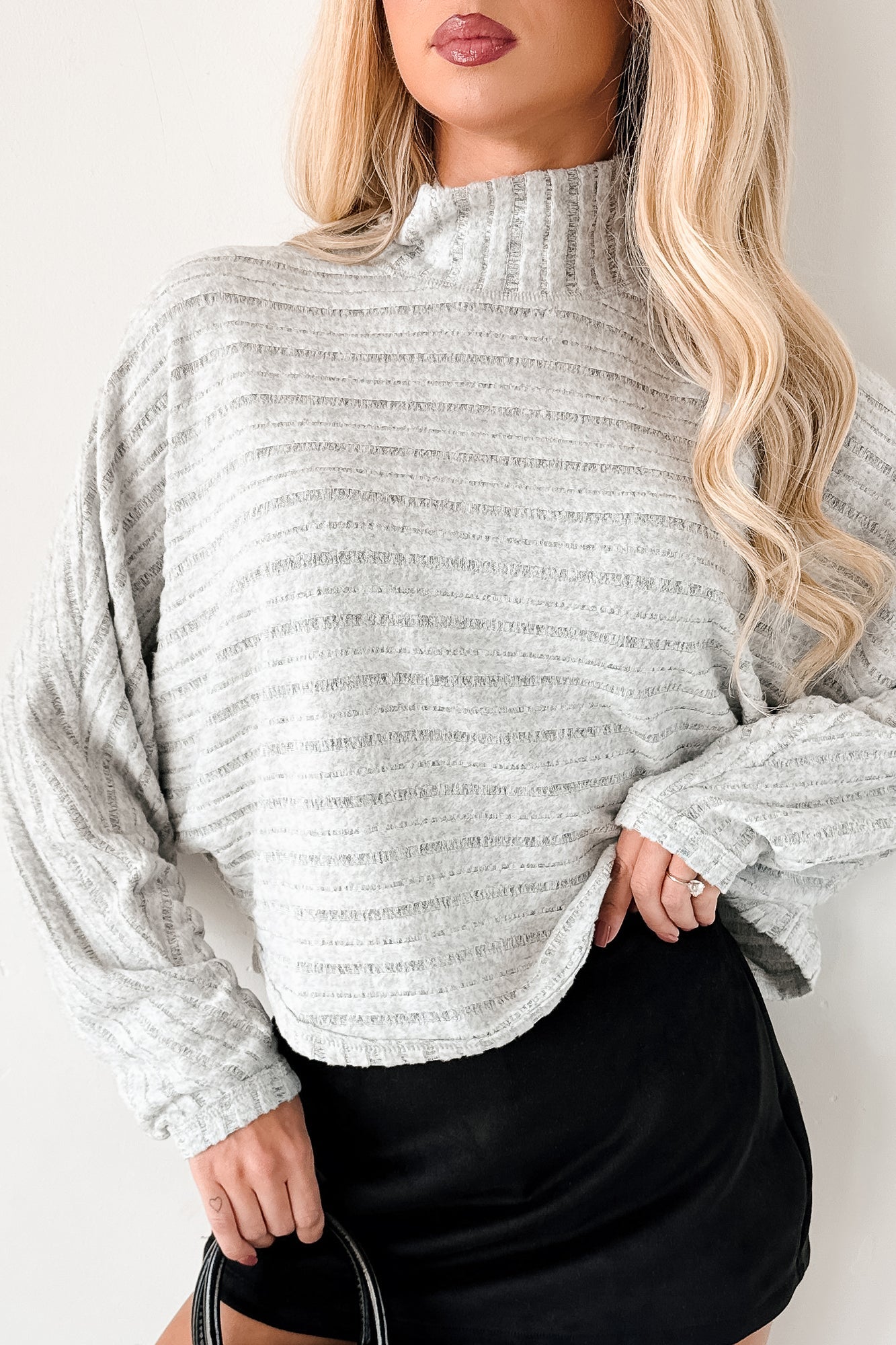 In The Clouds Textured Dolman Long Sleeve Top (Heather Grey)