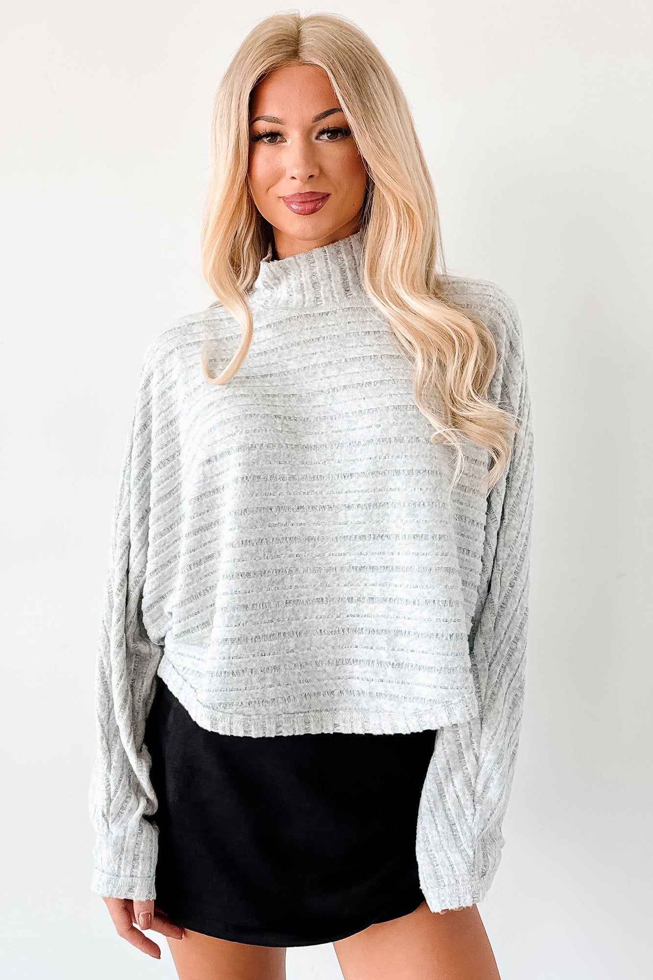 In The Clouds Textured Dolman Long Sleeve Top (Heather Grey)