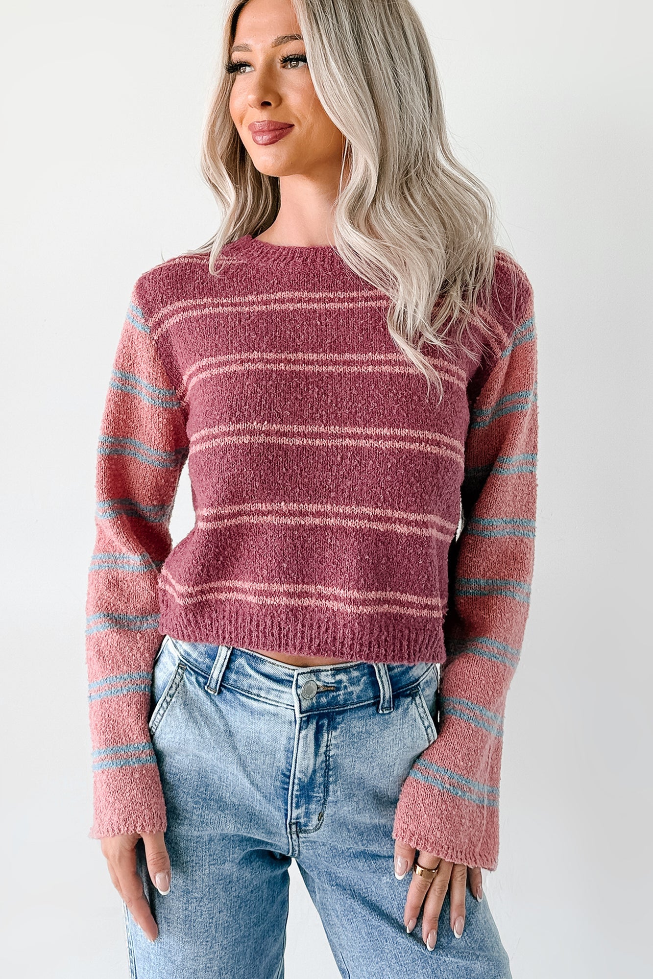 Beyond Ordinary Striped Knit Sweater (Plum Combo)