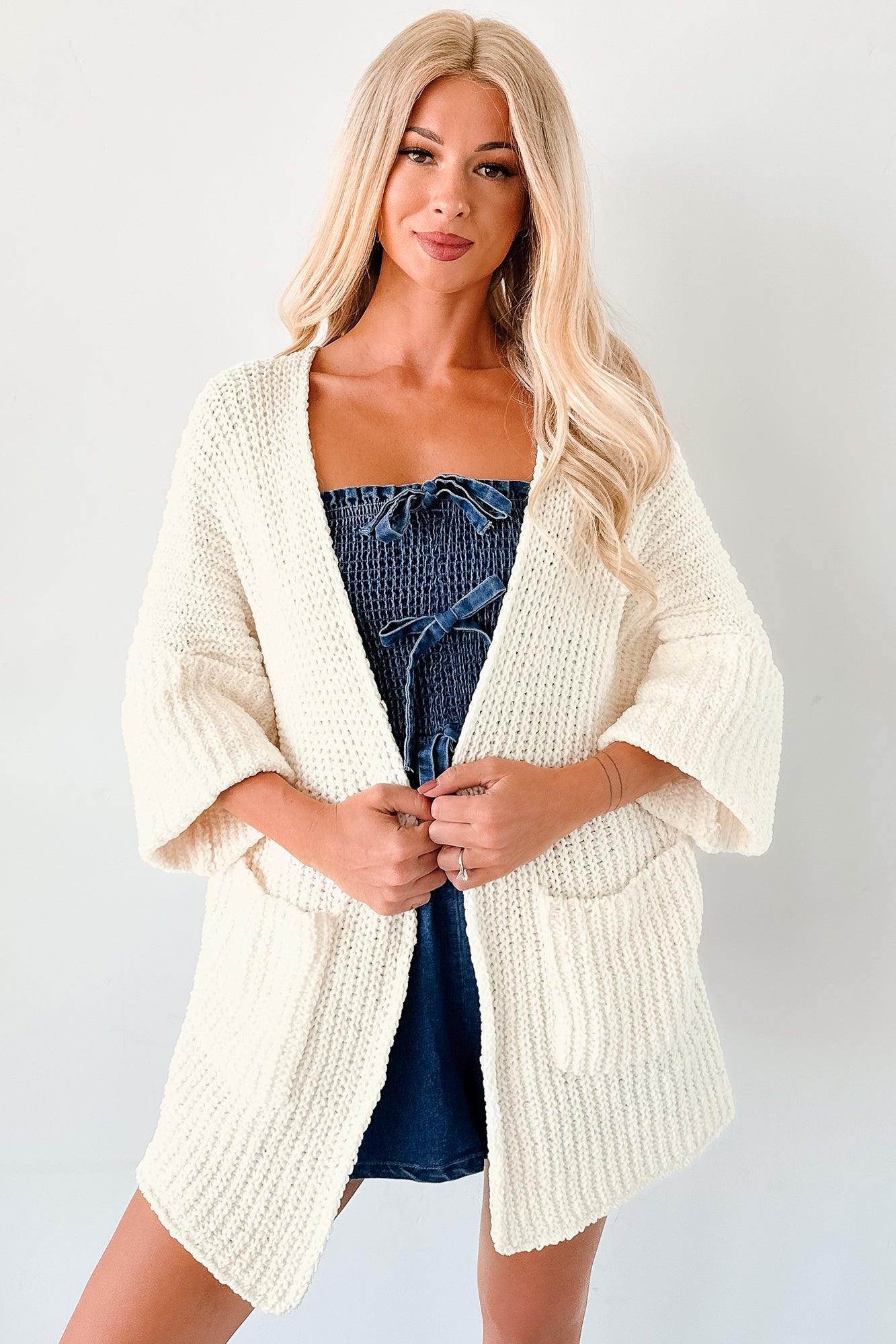 Quiet Times Cuffed Sleeve POL Cardigan (Cream)