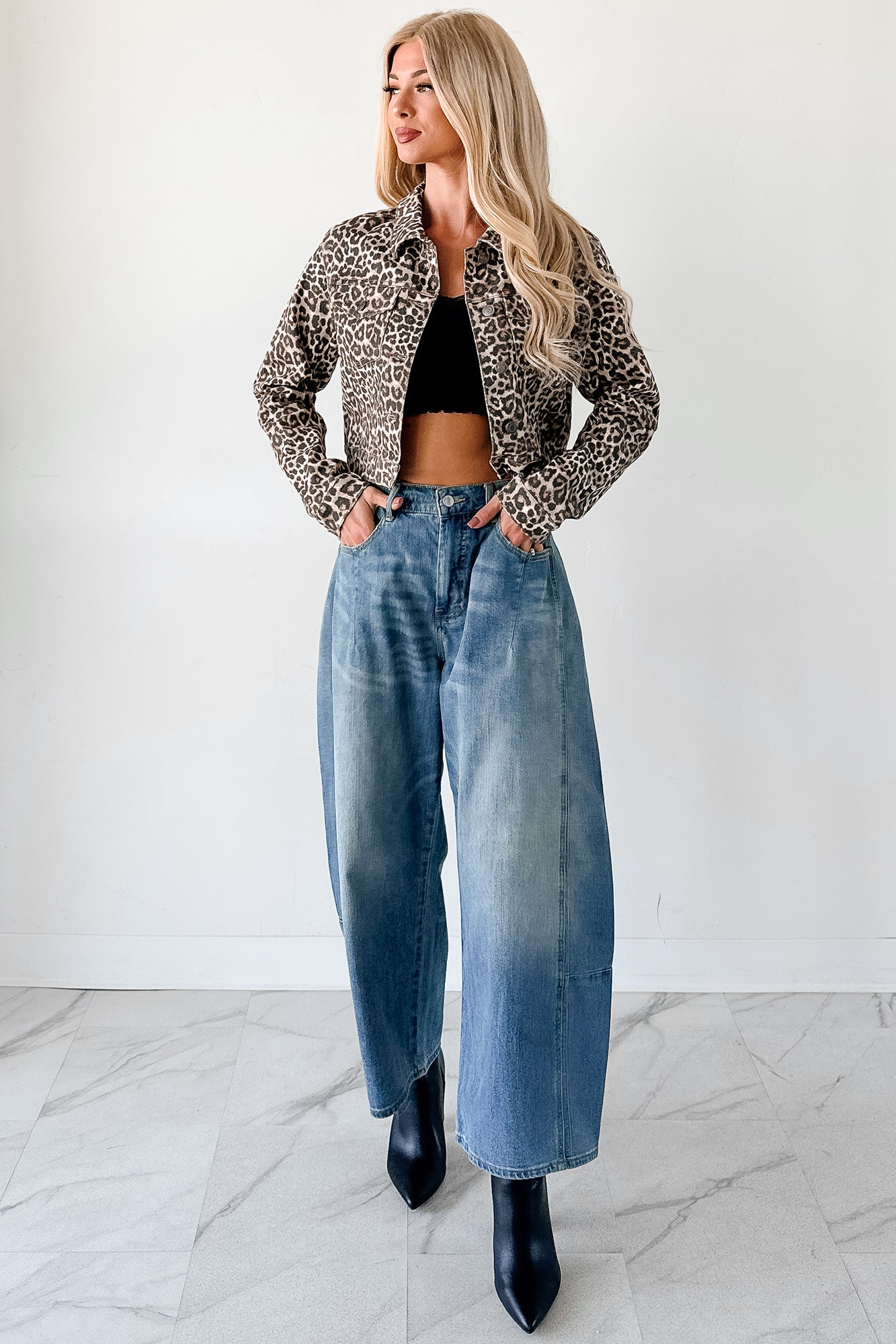 Fierce By Nature Cropped Denim Jacket (Leopard)