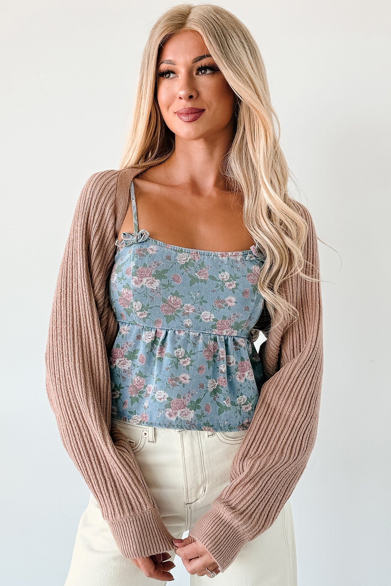 Bows Before Bros Sleeveless Floral Top (Denim/Pink)