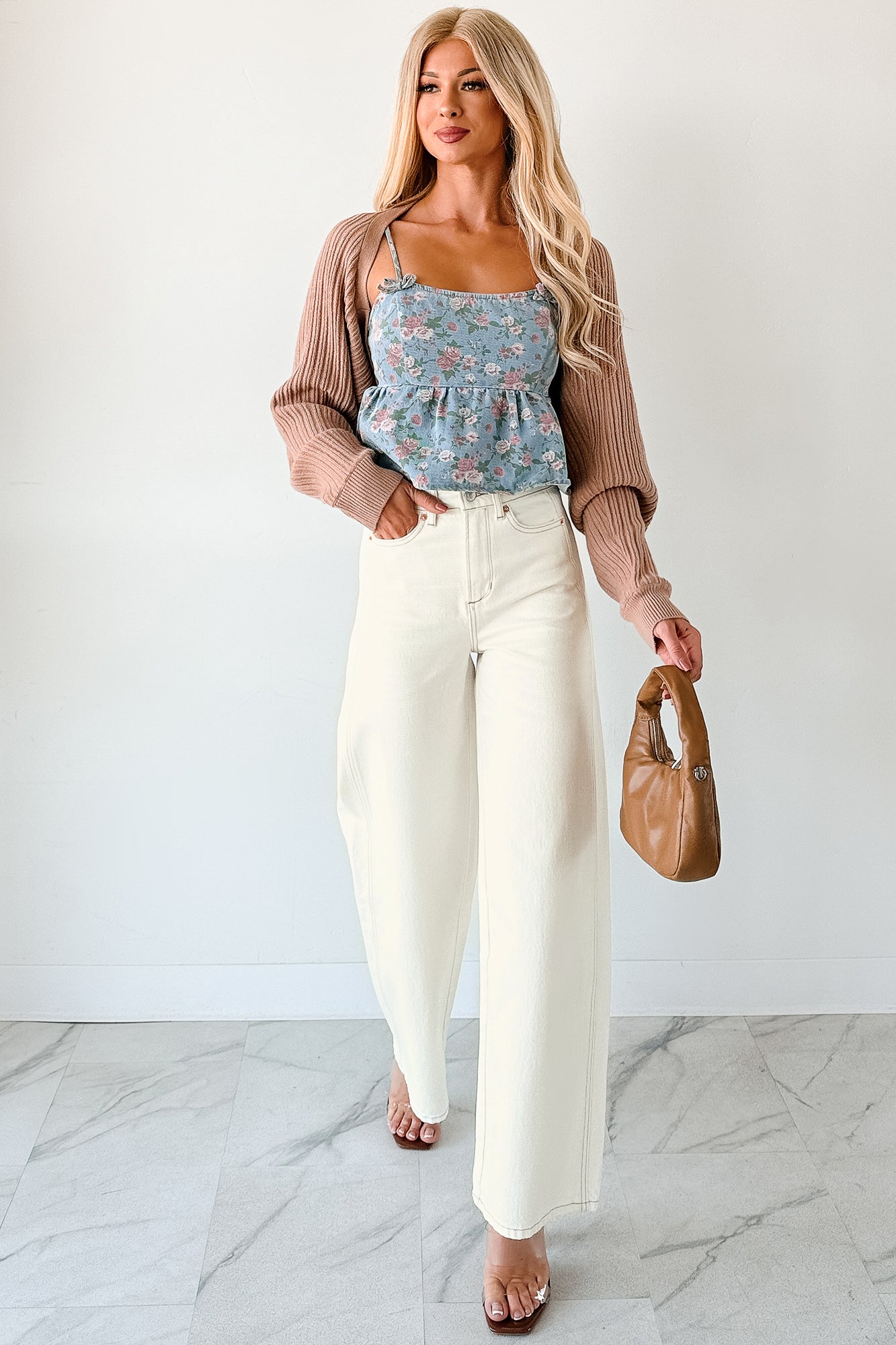 Bows Before Bros Sleeveless Floral Top (Denim/Pink)