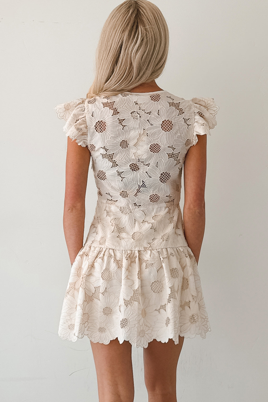 Heaven Sent Floral Lace Ruffle Mini Dress (Cream)