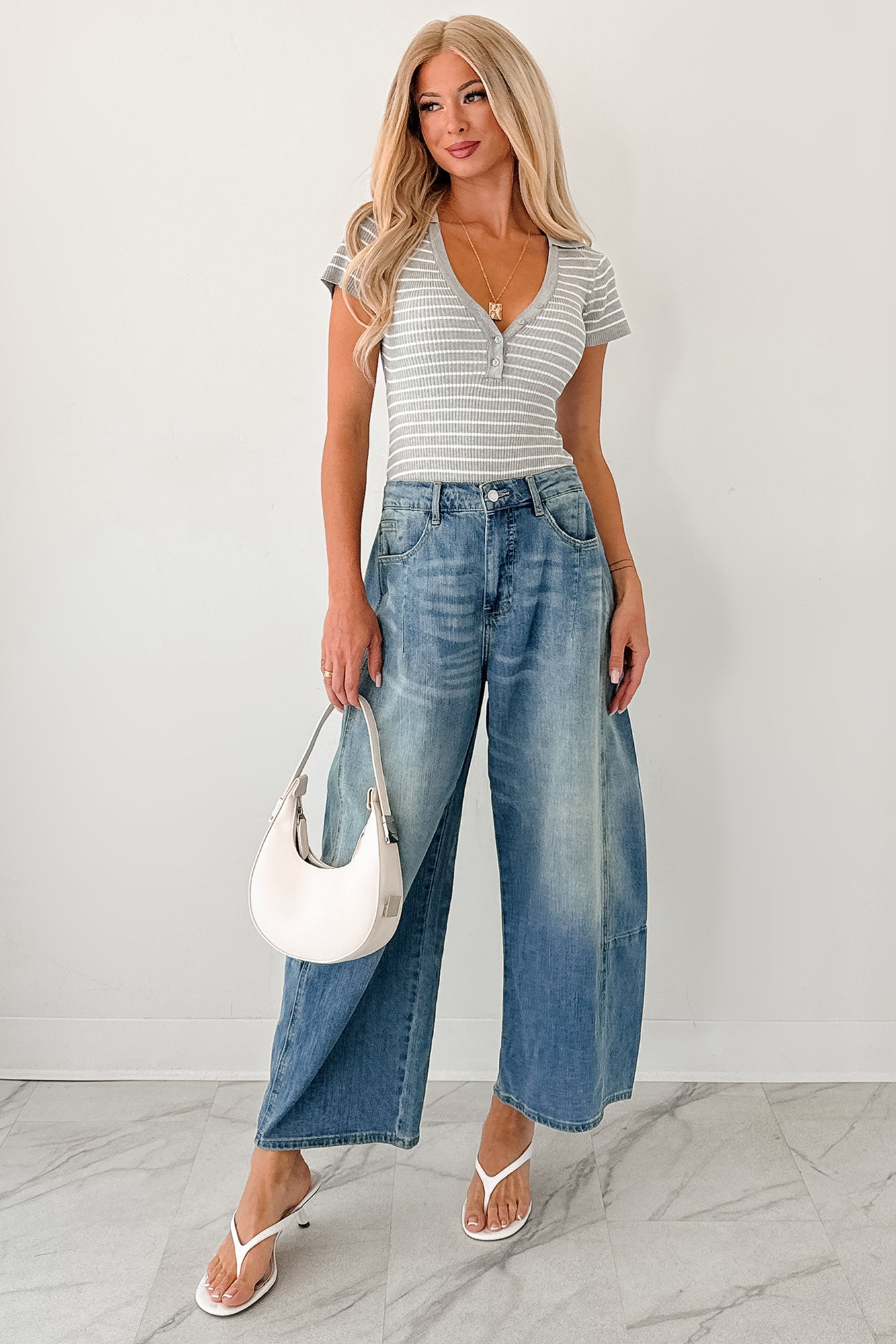 As It Was Striped Rib Knit Bodysuit (Heather Grey)