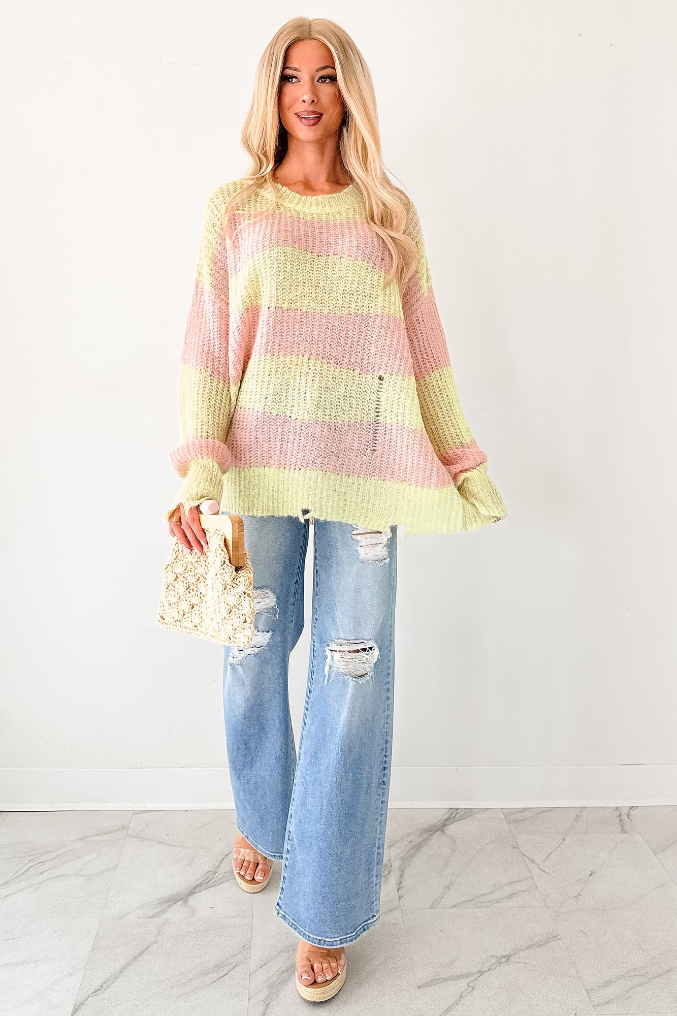 The Soft Life Signature 8 Striped Knit Pullover (Lime/Pink)