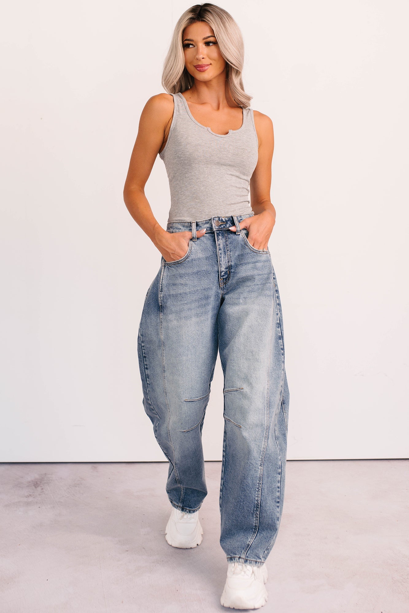 Daily Icon Notched Signature 8 Rib Knit Tank (Heather Grey)