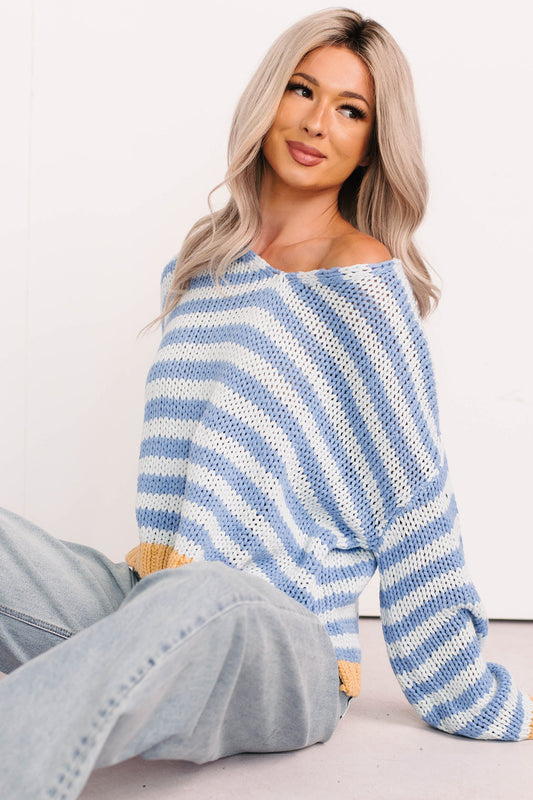 Deep Trance Relaxed Stripe Sweater (Denim/Mustard)