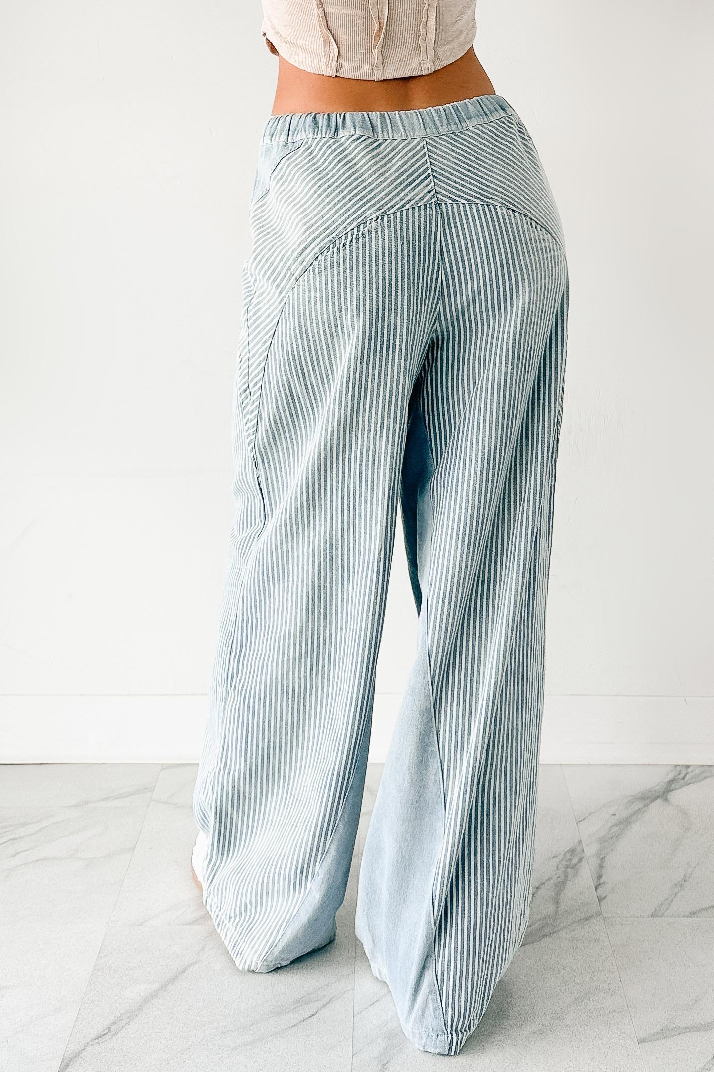 Franklin Striped Drawstring Wide Leg Jeans (Denim)