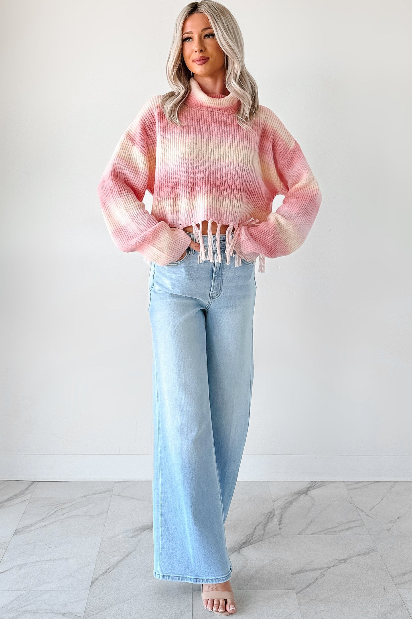 Life In Color Ombre Stripe Tassel Sweater (Pastel Peach)